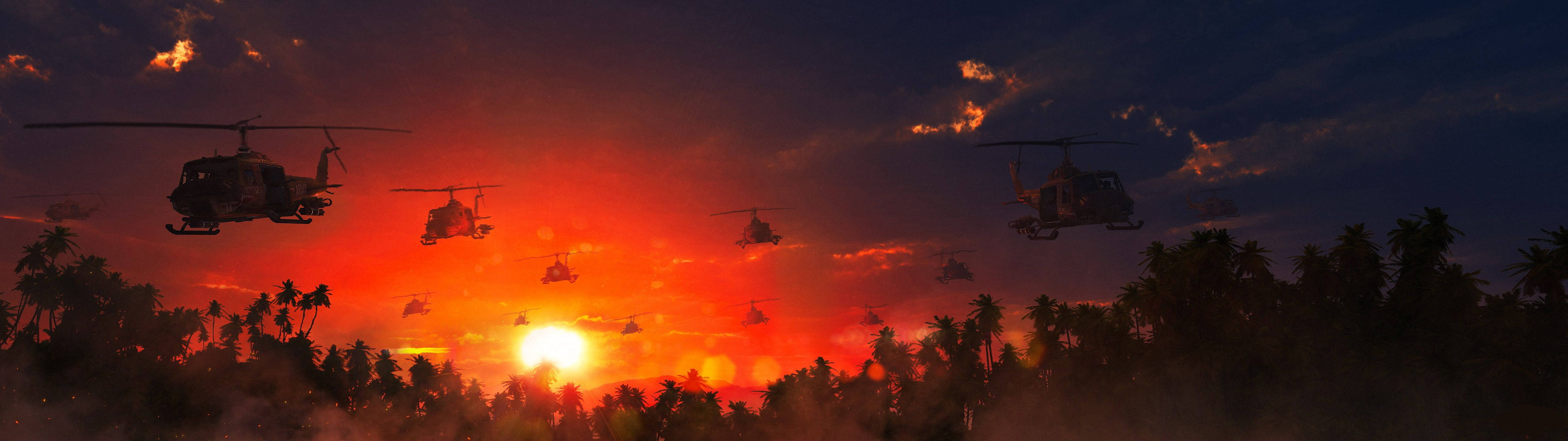 Imagen: Dos helicópteros al atardecer Fondos de pantalla