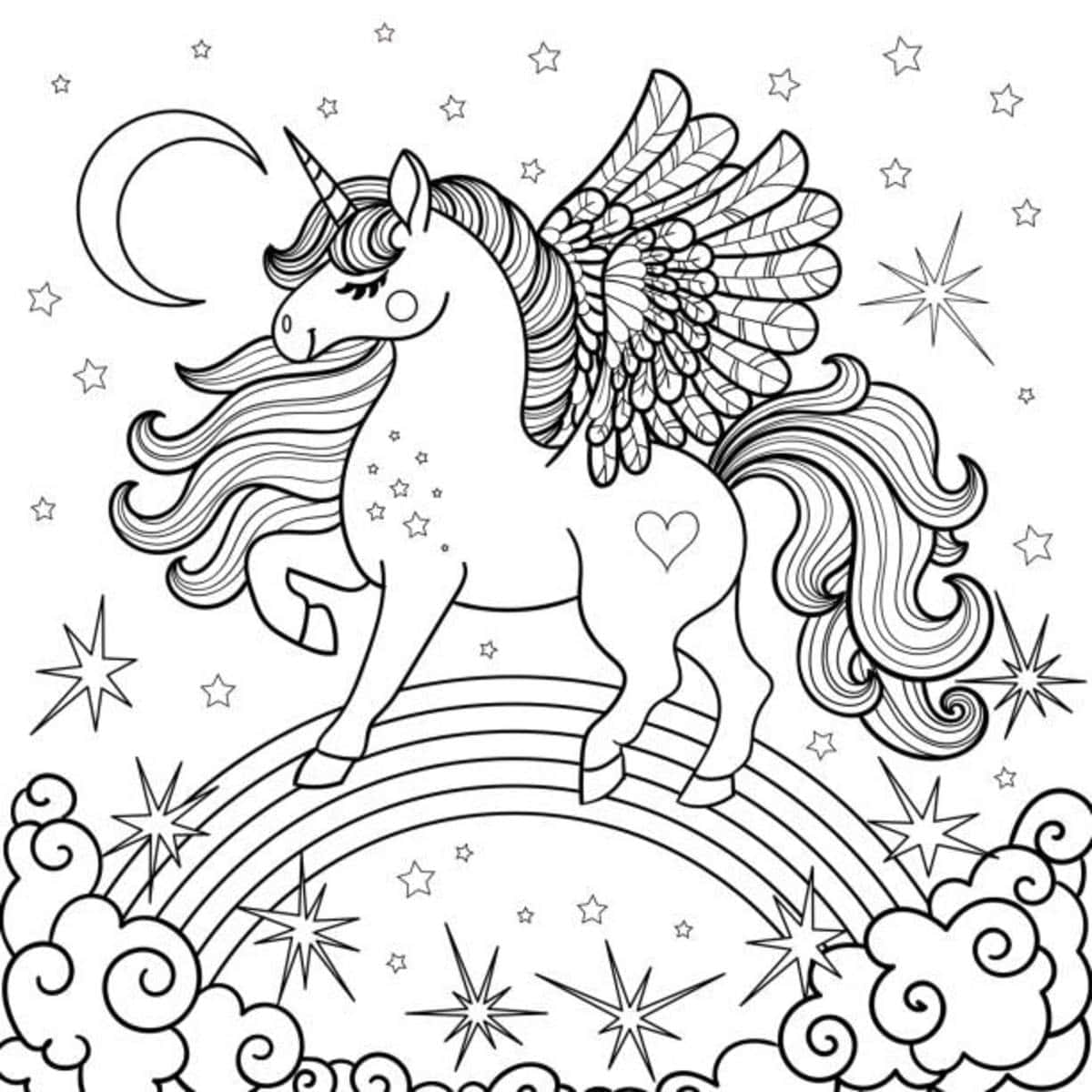 Imagen para colorear de unicornio caminando sobre el arcoíris Fondos de pantalla