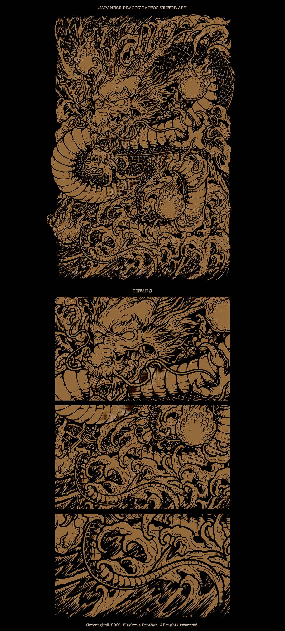 Impresionante arte vectorial de tatuaje de dragón japonés Fondos de pantalla