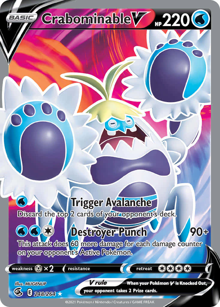 Impresionante carta de Pokémon Crabominable sobre un fondo rojo y azul Fondos de pantalla