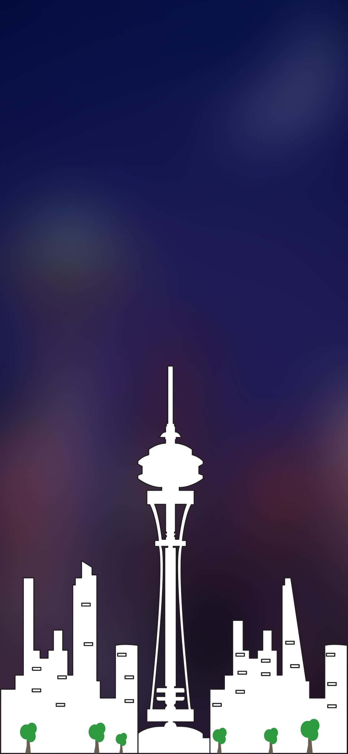 Impresionante horizonte de la ciudad de Seattle reflejado en el vidrio de un iPhone X Fondos de pantalla