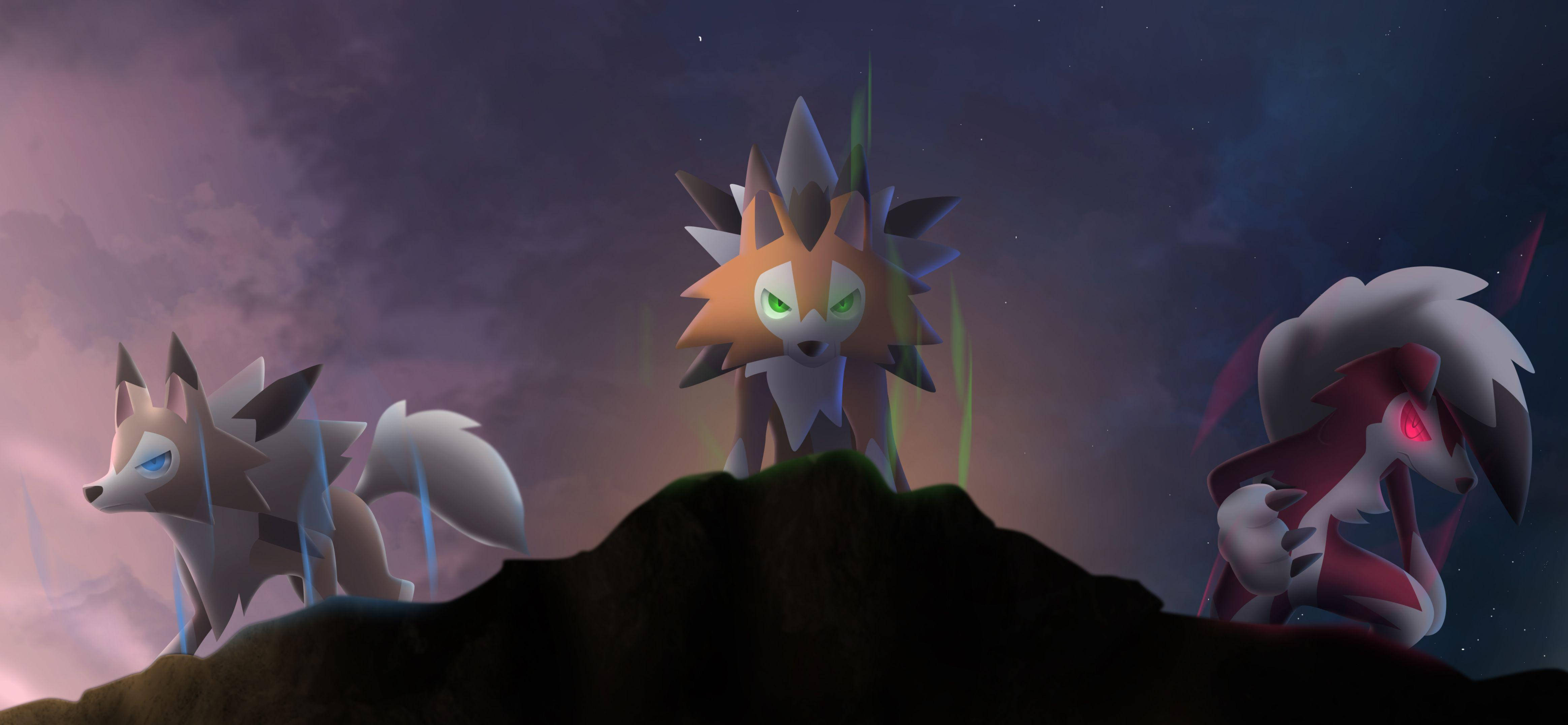 Impresionante ilustración de las formas de Lycanroc Fondos de pantalla