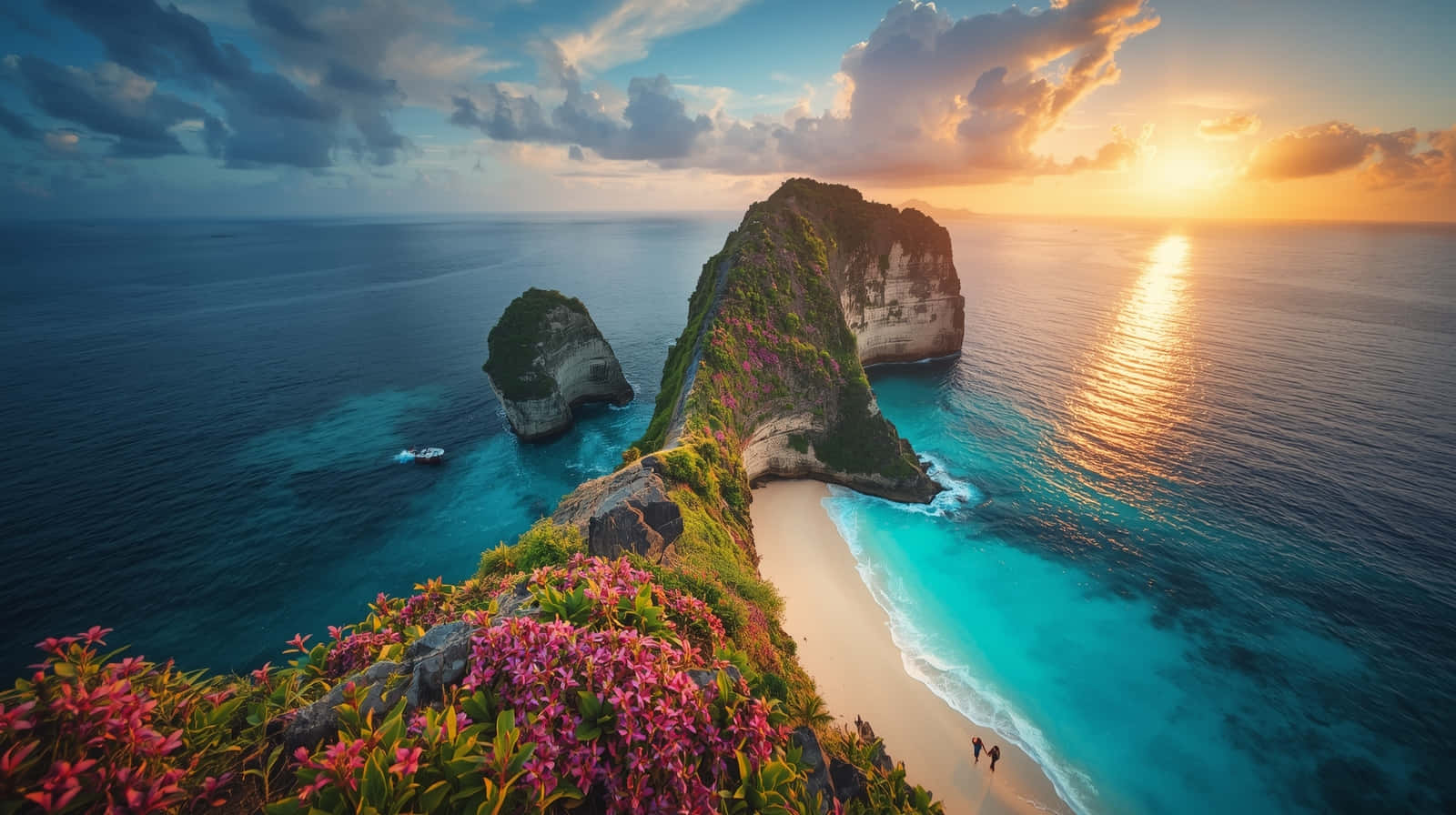 Impresionante vista de playa junto al acantilado en la hora dorada Fondos de pantalla