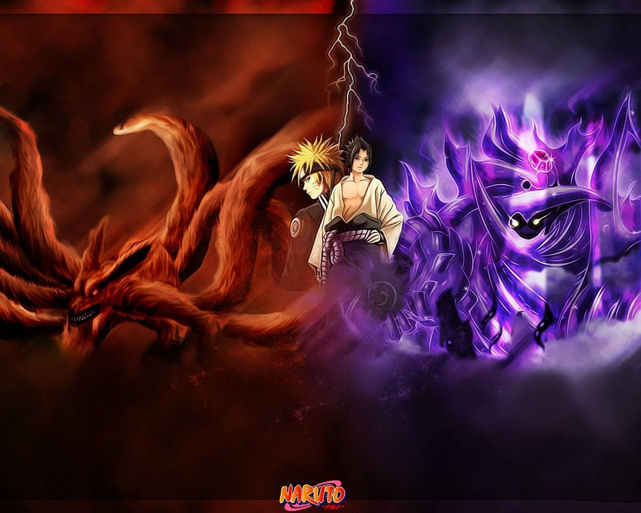 Increíble Naruto y Sasuke con sus bestias Fondos de pantalla