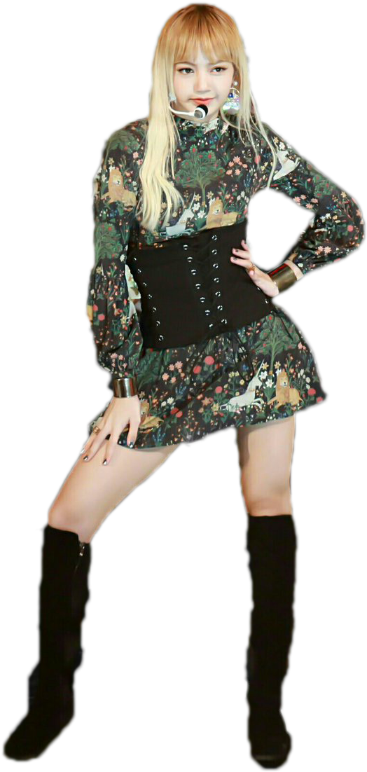 Integrante de Blackpink con vestido floral y botas negras Fondos de pantalla