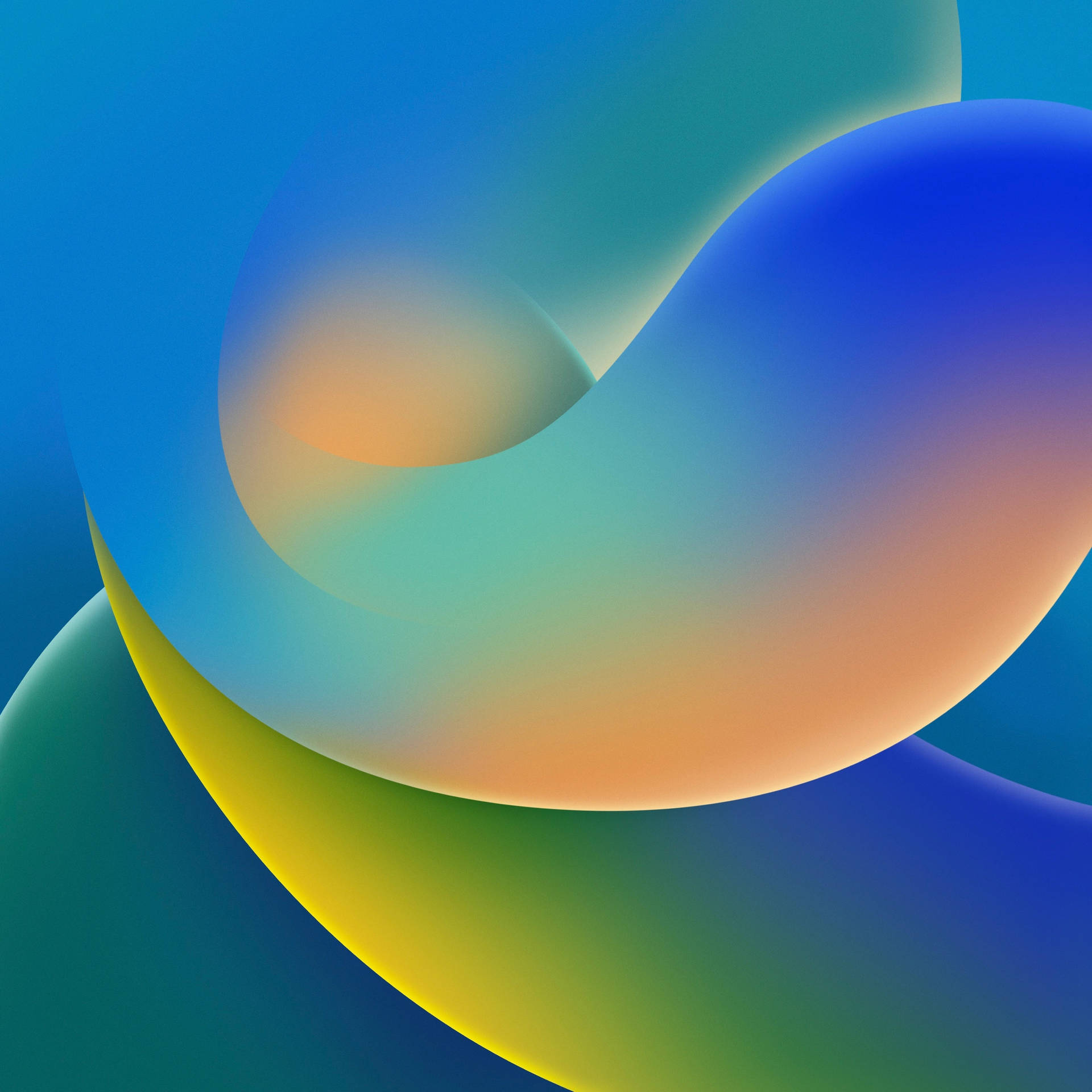 Fondo de pantalla ondulado iOS 16 con colores azul, naranja y amarillo