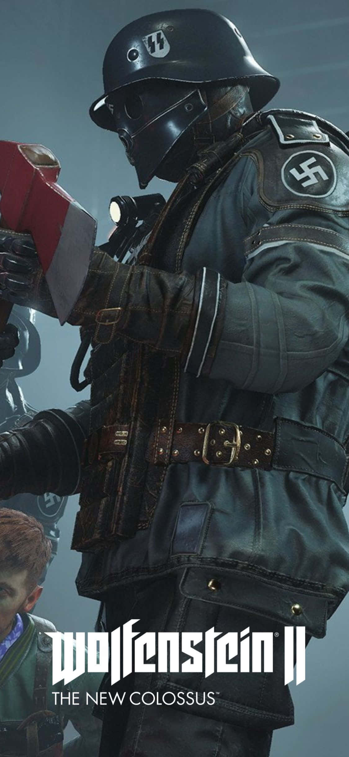 Fondo de póster de la escena del rehén de Wolfenstein II para iPhone Xs Fondos de pantalla