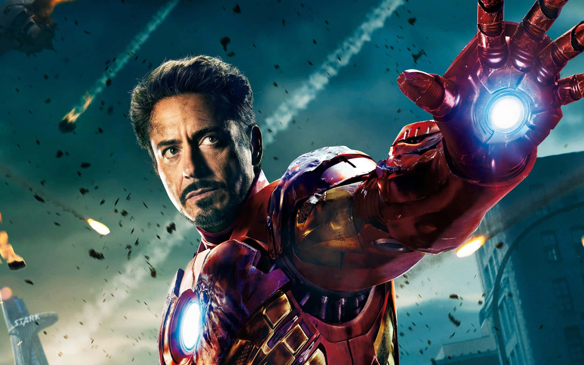 Iron Man Robert Downey Jr. en medio de la destrucción de la ciudad Fondos de pantalla