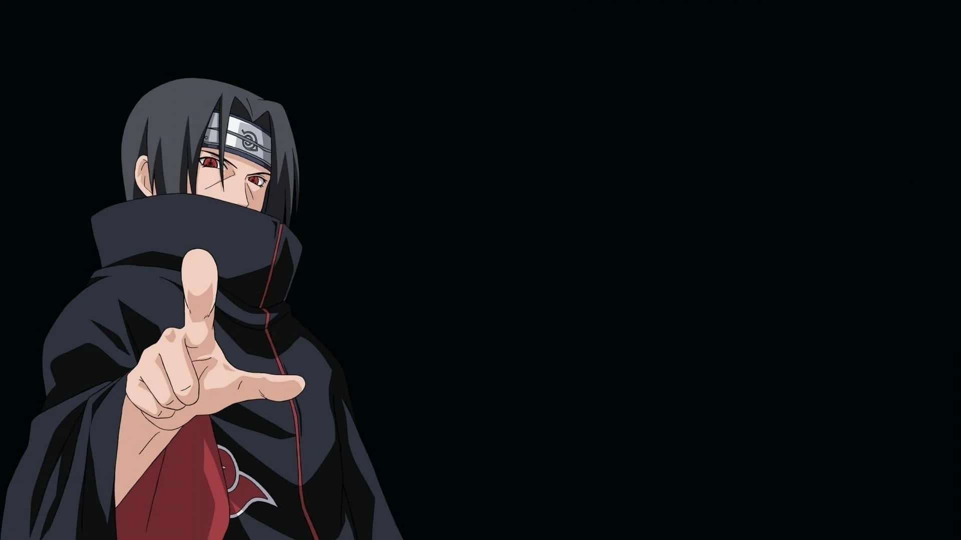 Itachi señalando al frente con el dedo índice en fondo negro Fondos de pantalla
