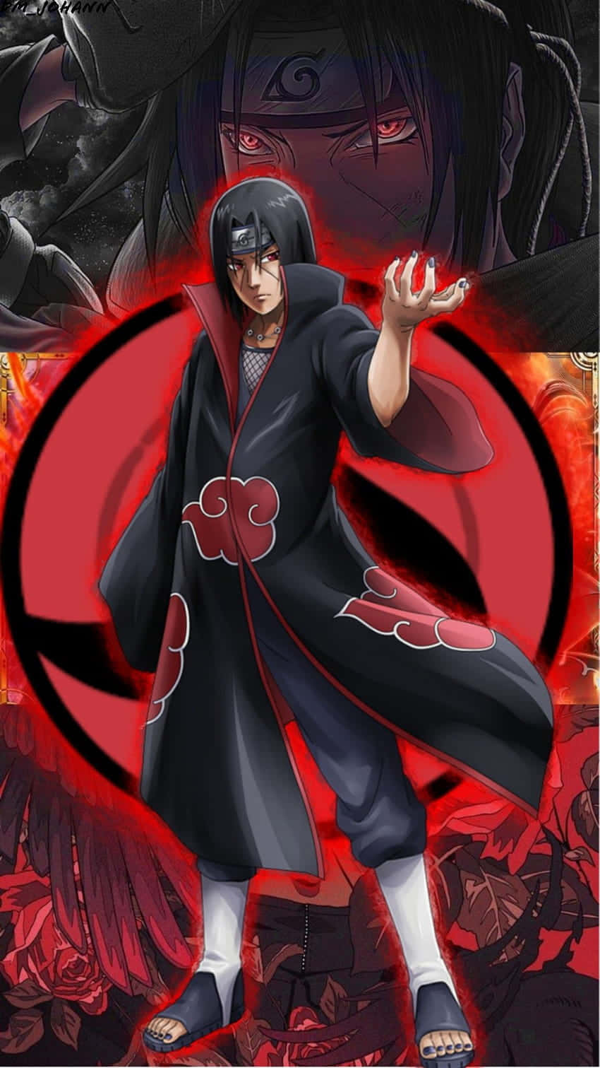 Itachi Uchiha con forma circular detrás Fondos de pantalla