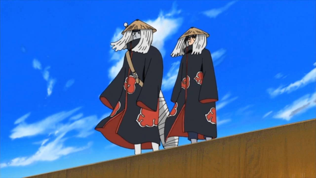 Itachi y Kisame persiguiéndose sobre una cascada. Fondos de pantalla