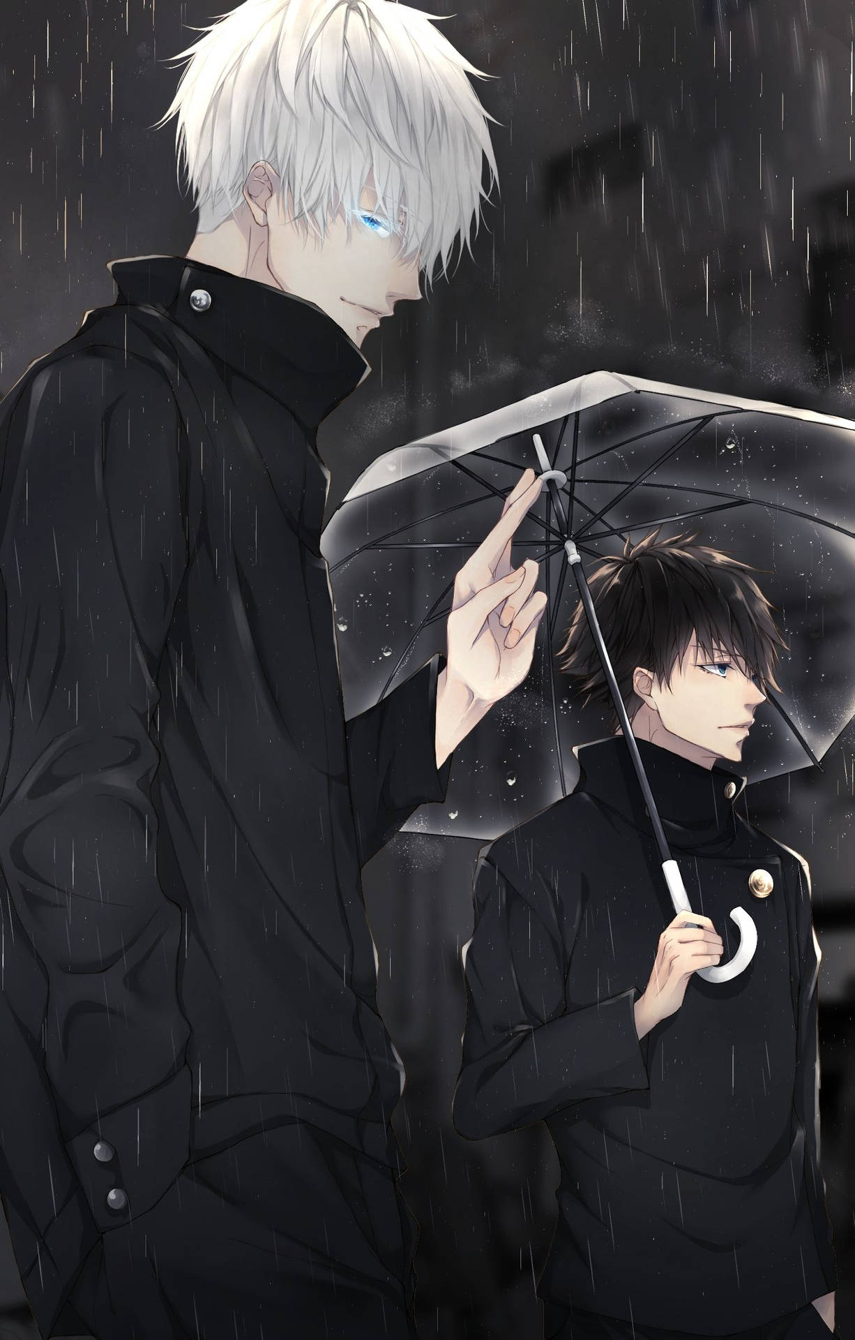 Fondo de pantalla del anime Jujutsu Kaisen de Gojo y Megumi oscuros