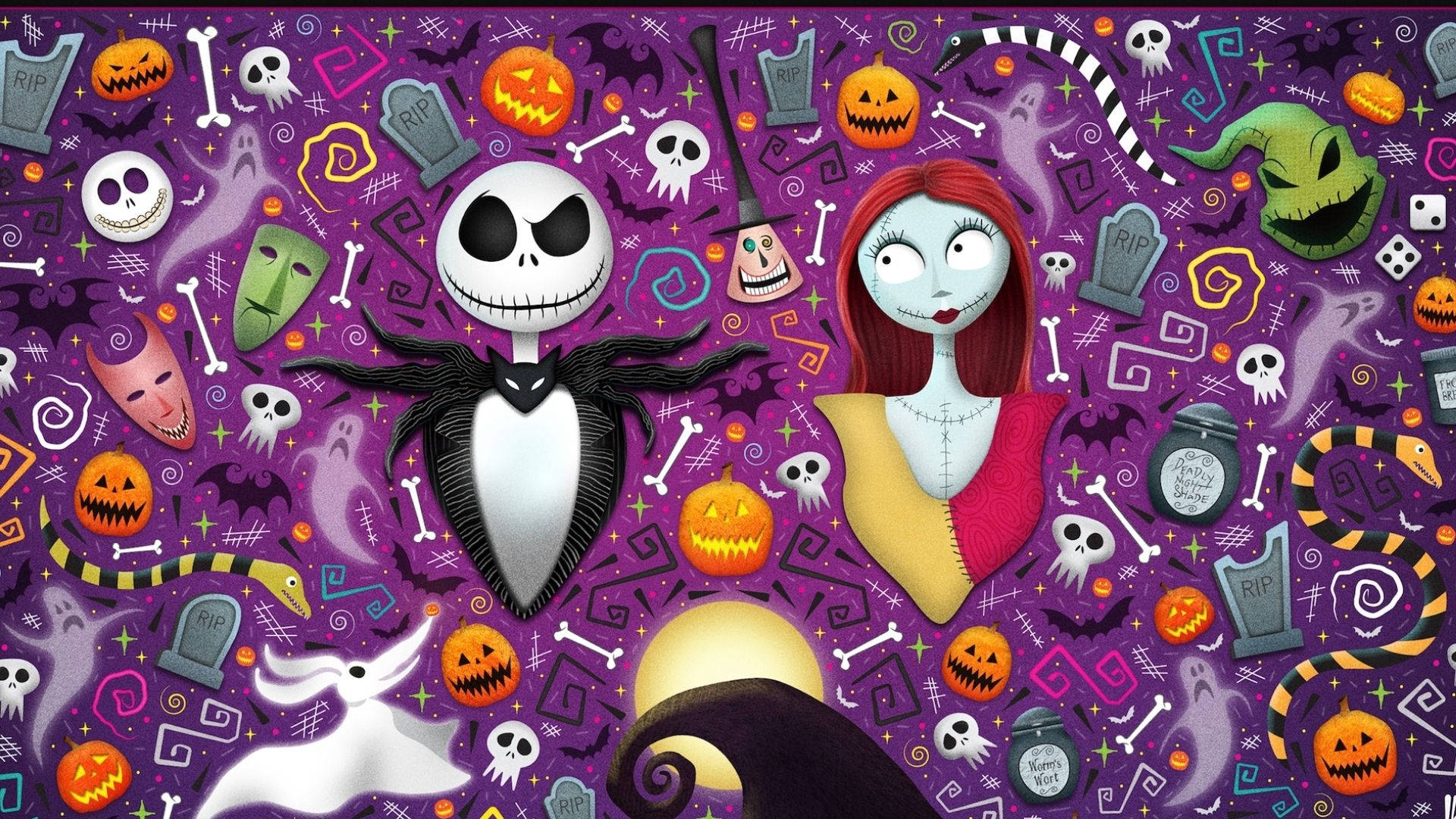 Jack Skellington y Sally de Halloween en caricatura Fondos de pantalla