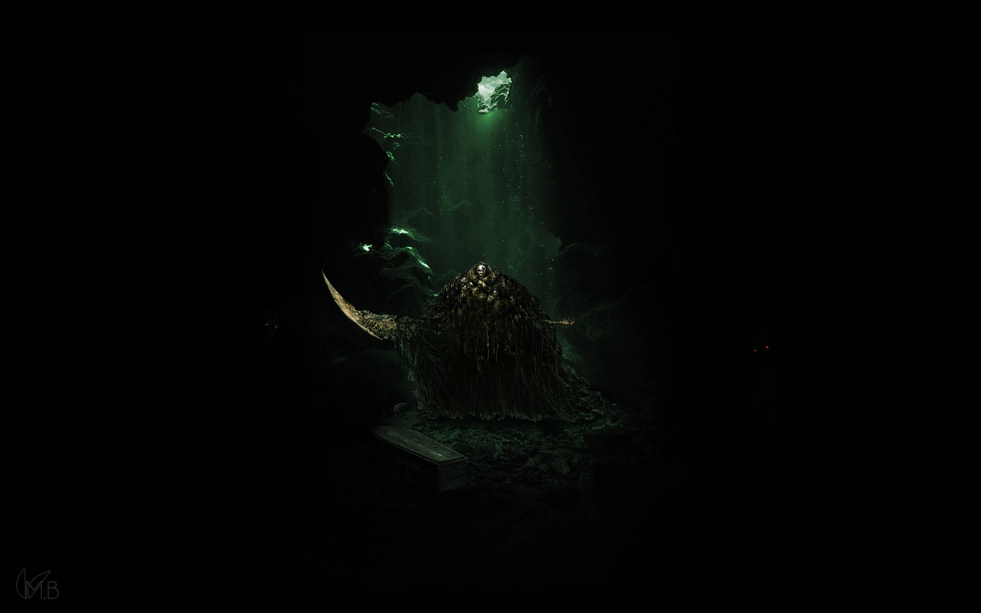 Jefe de Dark Souls dentro de una cueva en pantalla oscura Fondos de pantalla