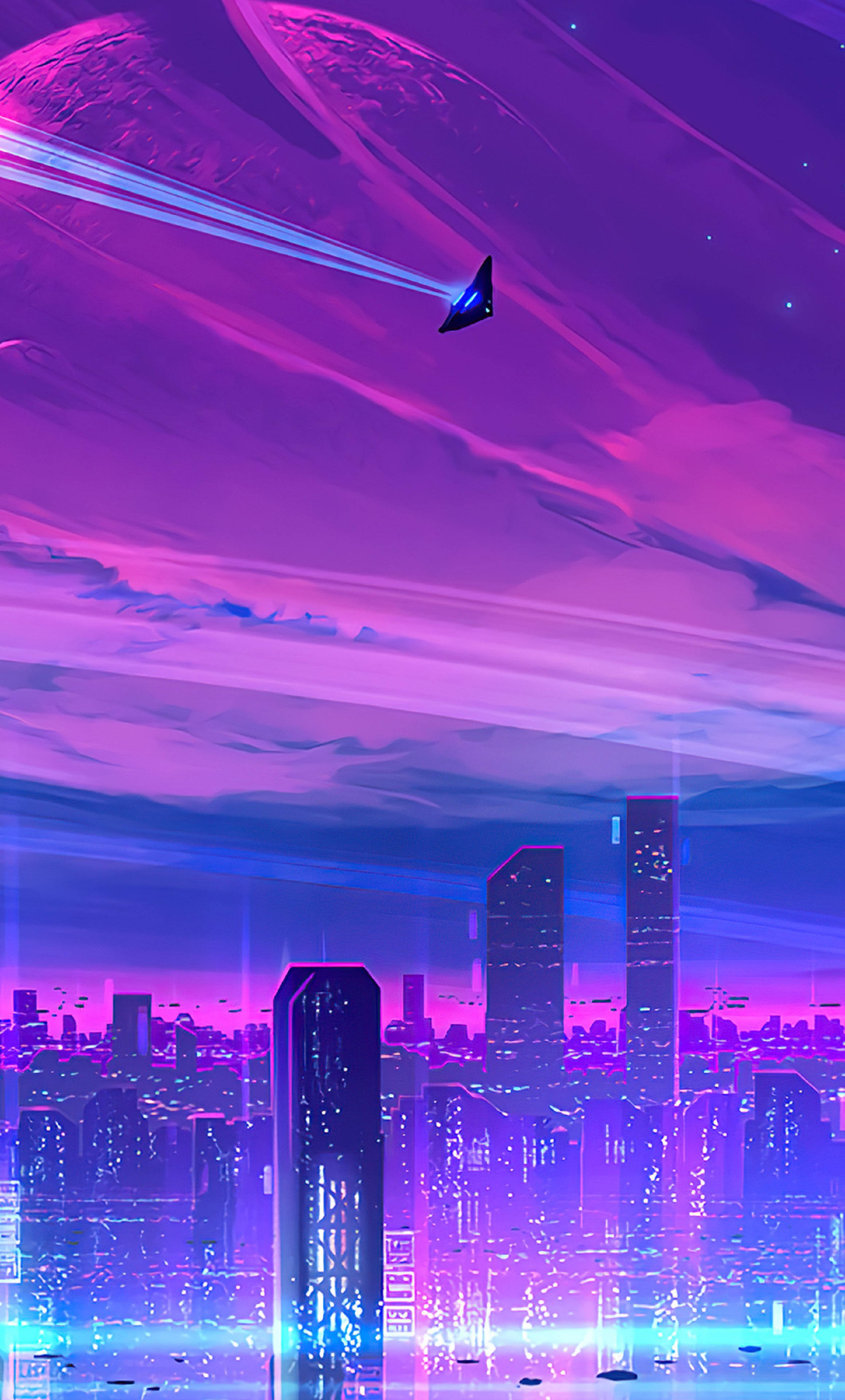 Jet de Neón en Ciudad Neón 4K para iPhone Fondos de pantalla