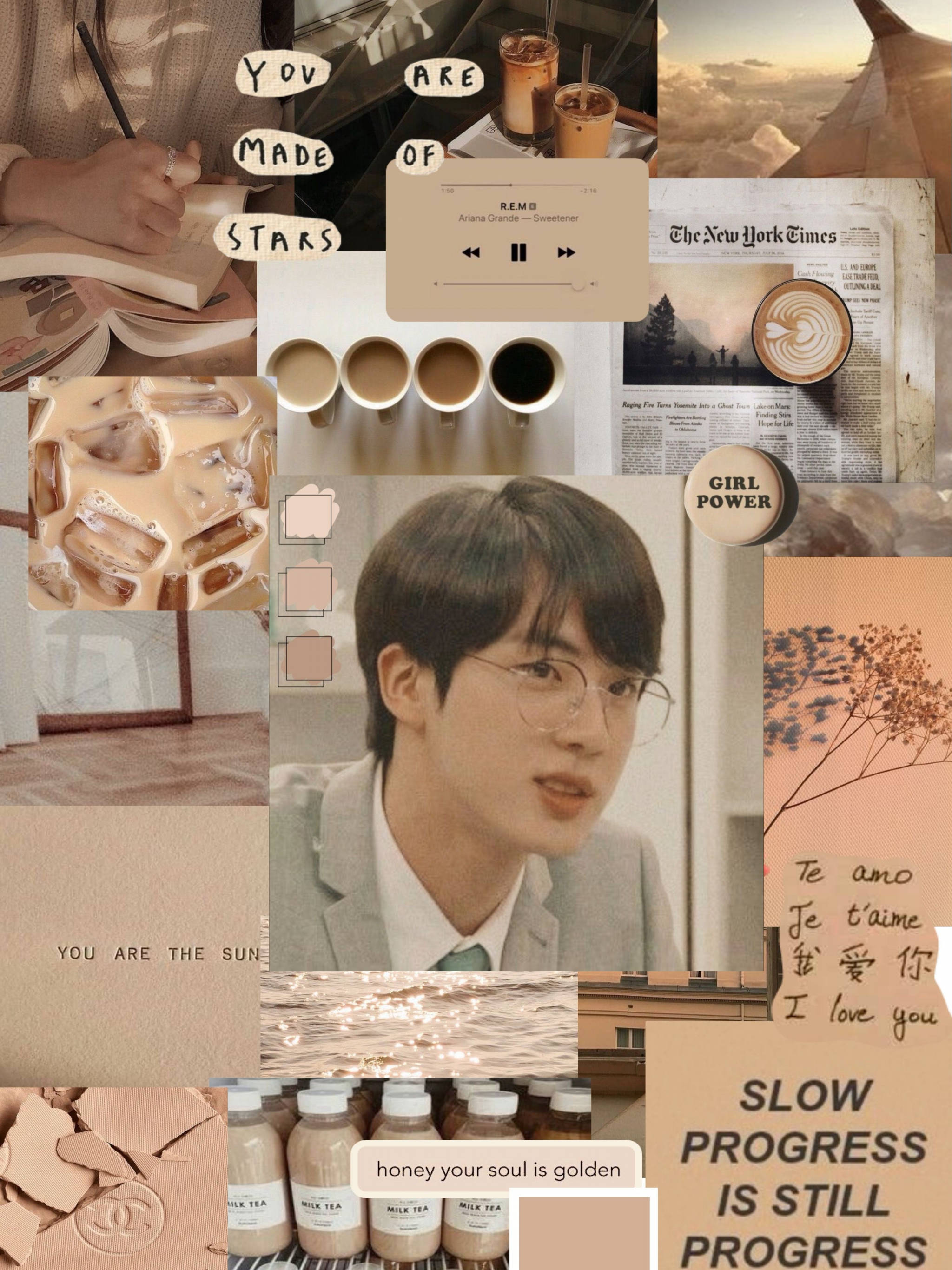 Jin de BTS Estética Beige y Marrón Fondos de pantalla
