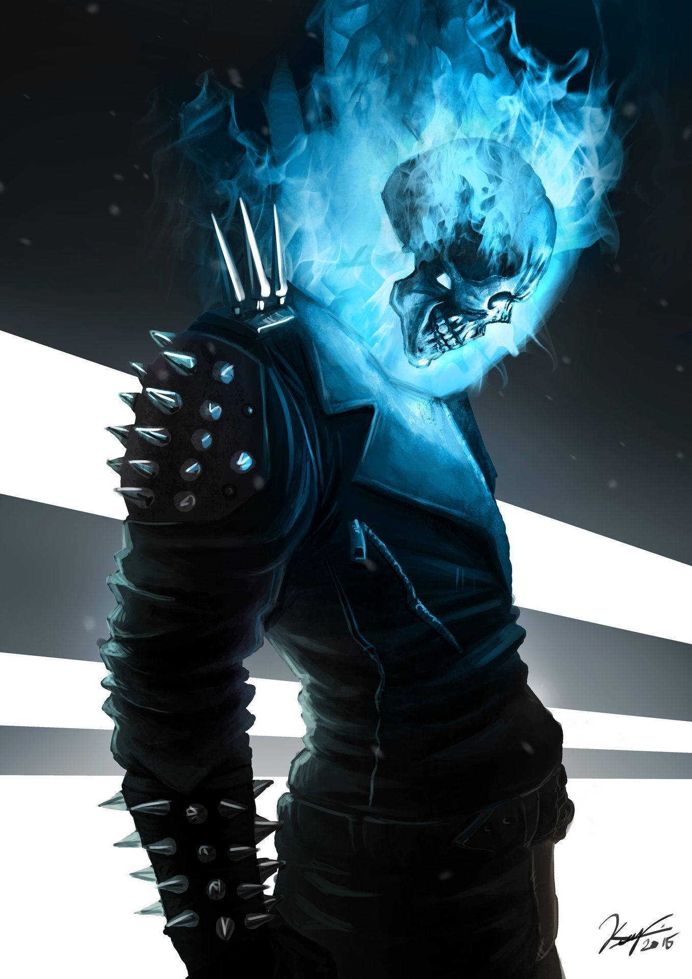 Jinete Fantasma Azul con Calavera Flamígera Fondos de pantalla