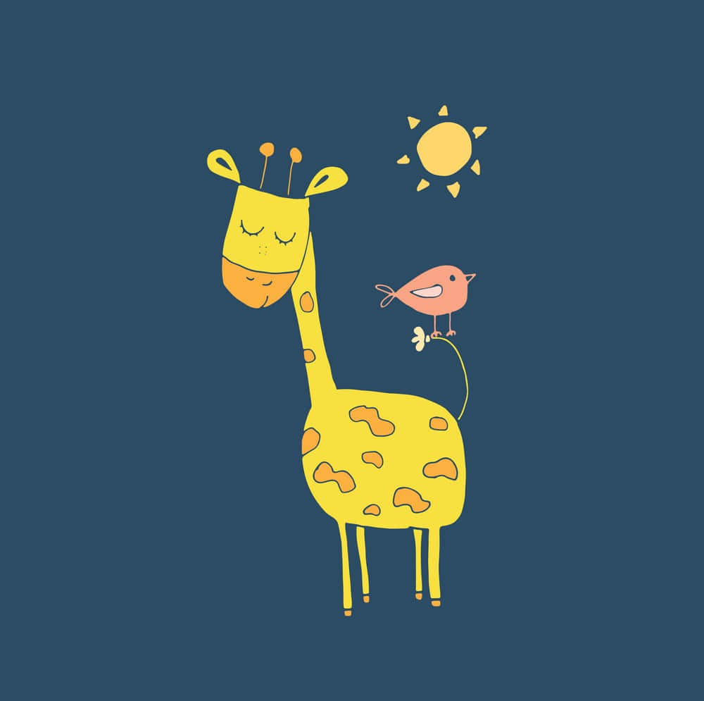 Jirafa linda con pájaro en la cola Fondos de pantalla