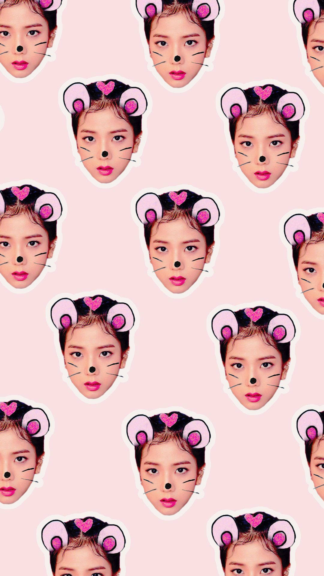 Fondo de pantalla lindo de estampados de Jisoo de Blackpink con orejas de animal sobre fondo rosa