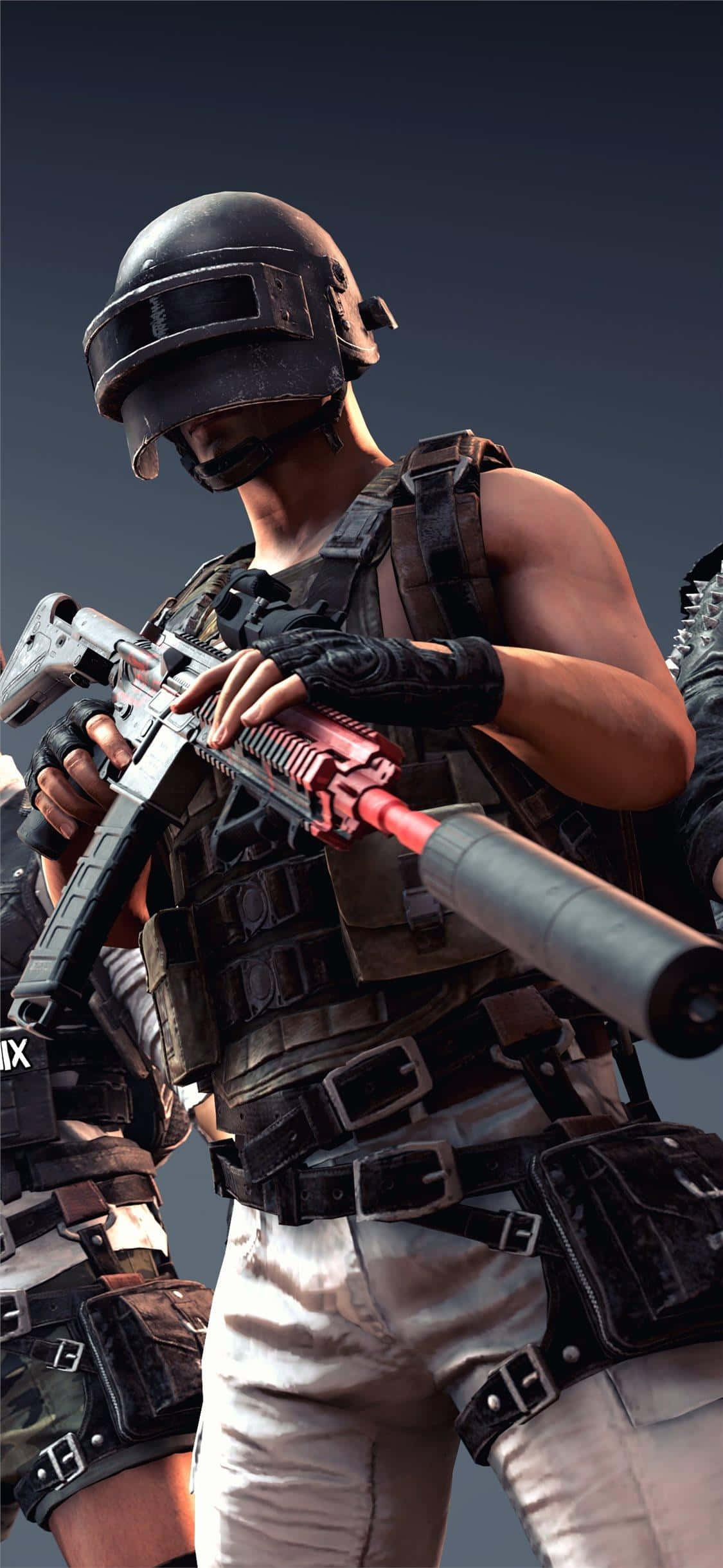 Jugador sosteniendo rifle negro y rojo PUBG iPhone Fondos de pantalla