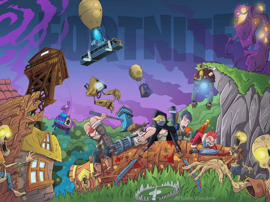 Fan art animado lindo y colorido de Fortnite durante la noche, fondo de pantalla HD. — Fortnite Fondos de pantalla