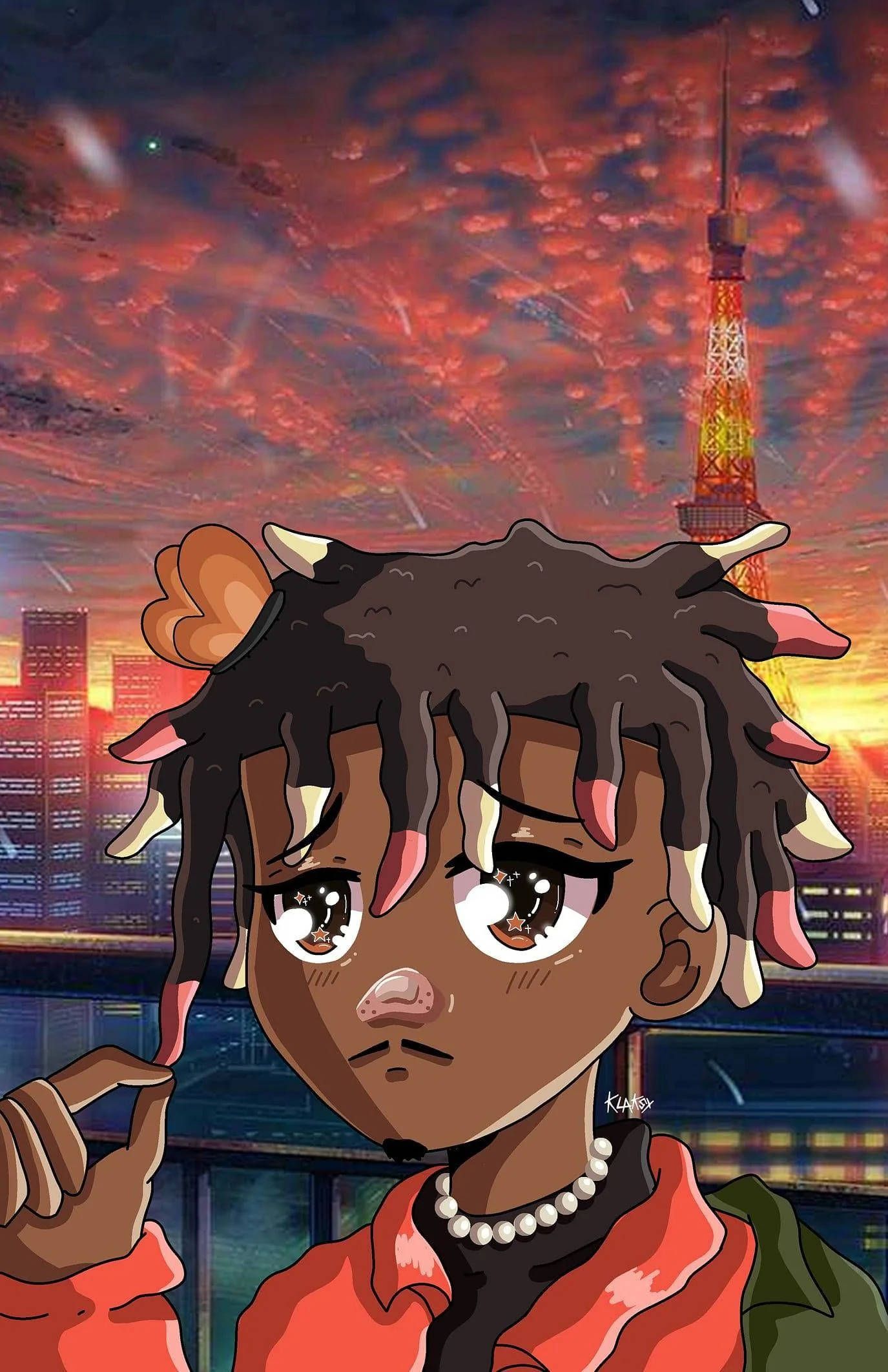 Juice Wrld anime con cielo al atardecer Fondos de pantalla