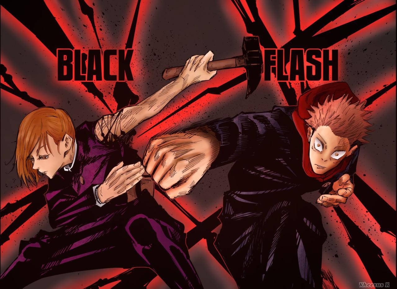 Fondo de pantalla de Itadori y Kugisaki de Jujutsu Kaisen usando el destello negro.
