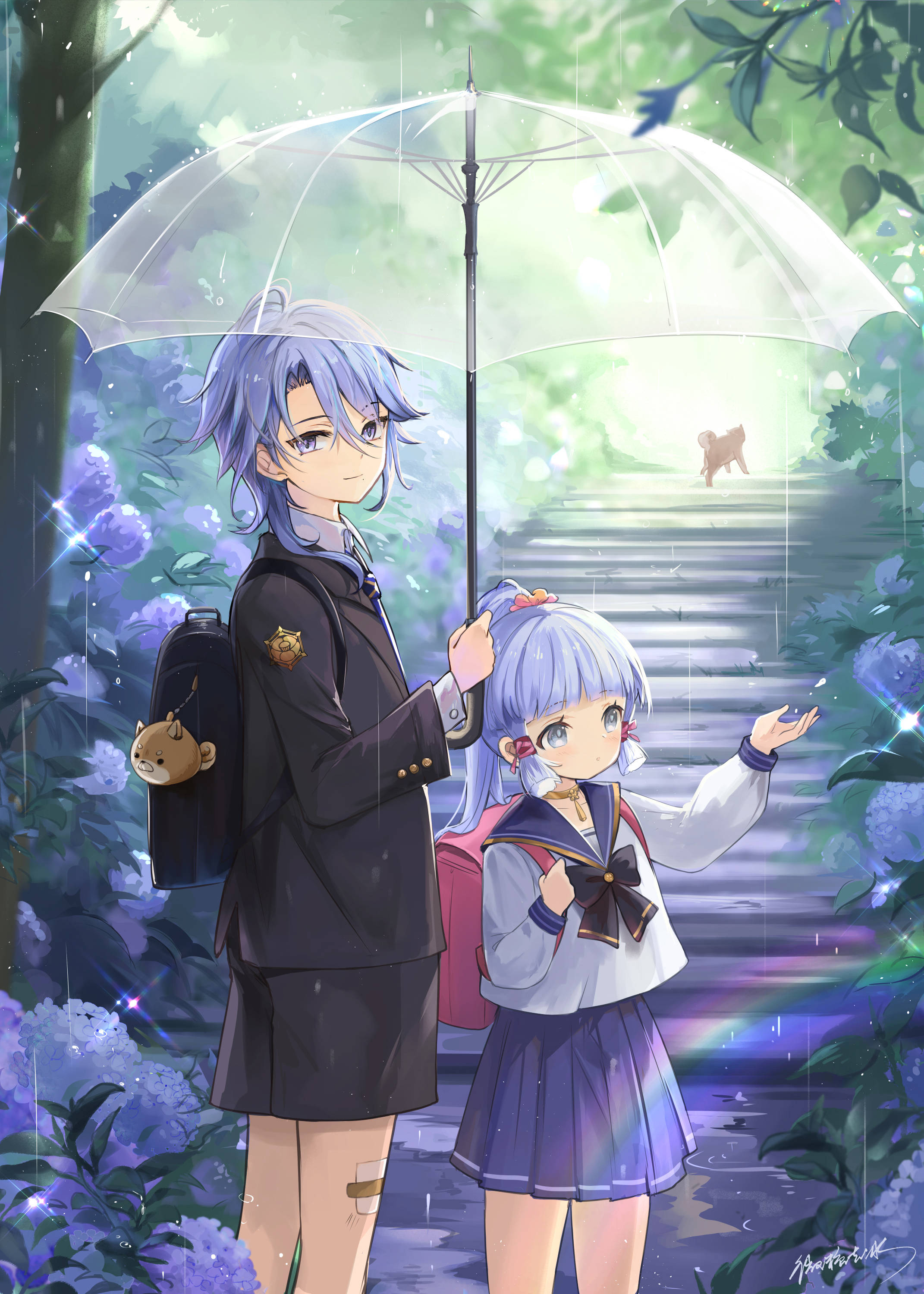 Kamisato Ayato en su uniforme escolar característico Fondos de pantalla