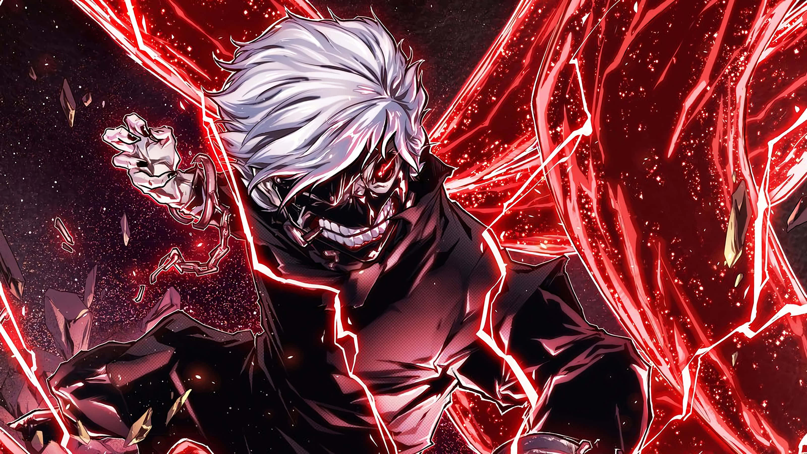 Kaneki Chico Máscara Arte Anime Energía Roja Fondos de pantalla