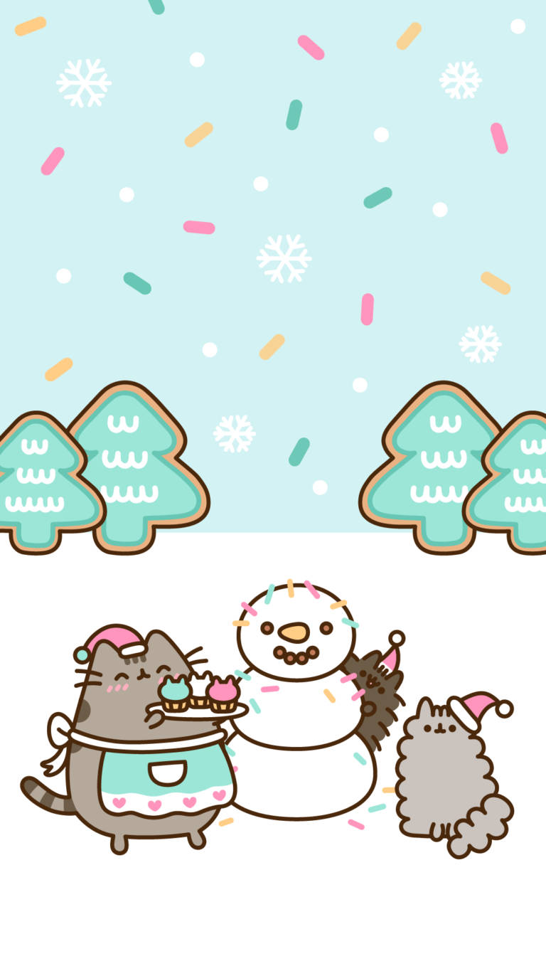 Kawaii HD Pusheen celebrando la Navidad Fondos de pantalla
