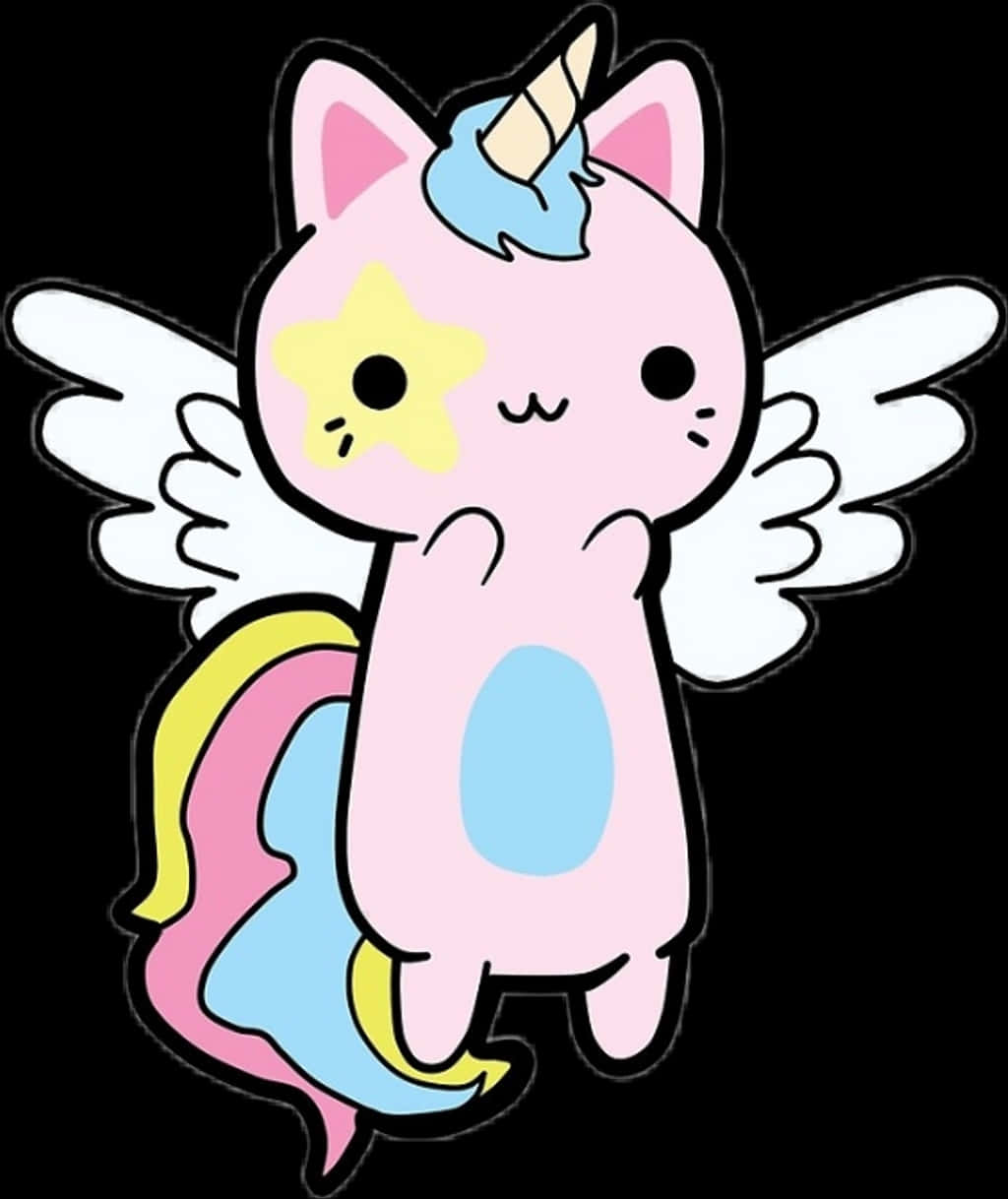 Kawaii_ Unicornio_ Gato_ con_ Alas.PNG Fondos de pantalla