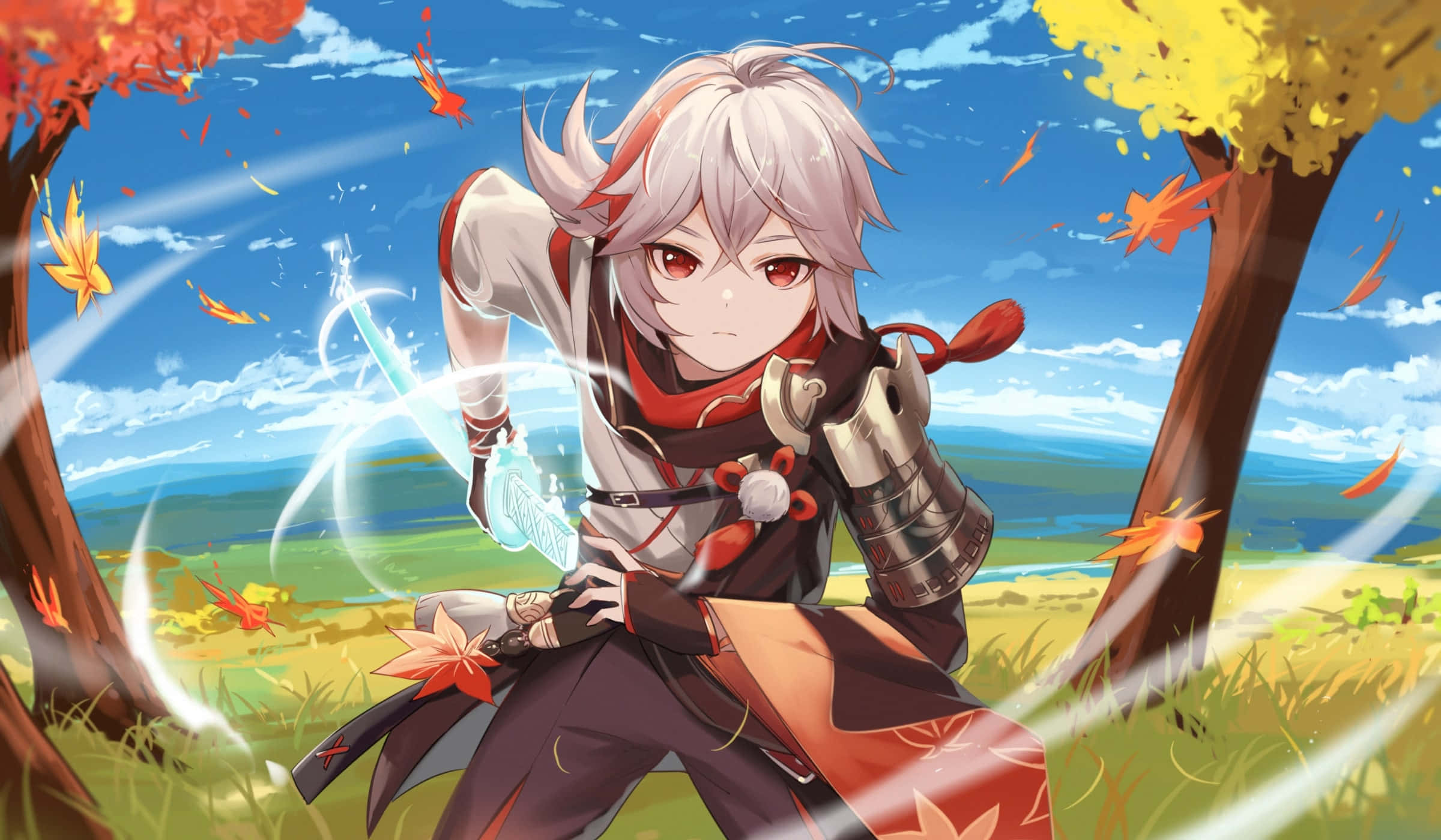 Kazuha de Genshin Impact con armadura y espada Fondos de pantalla