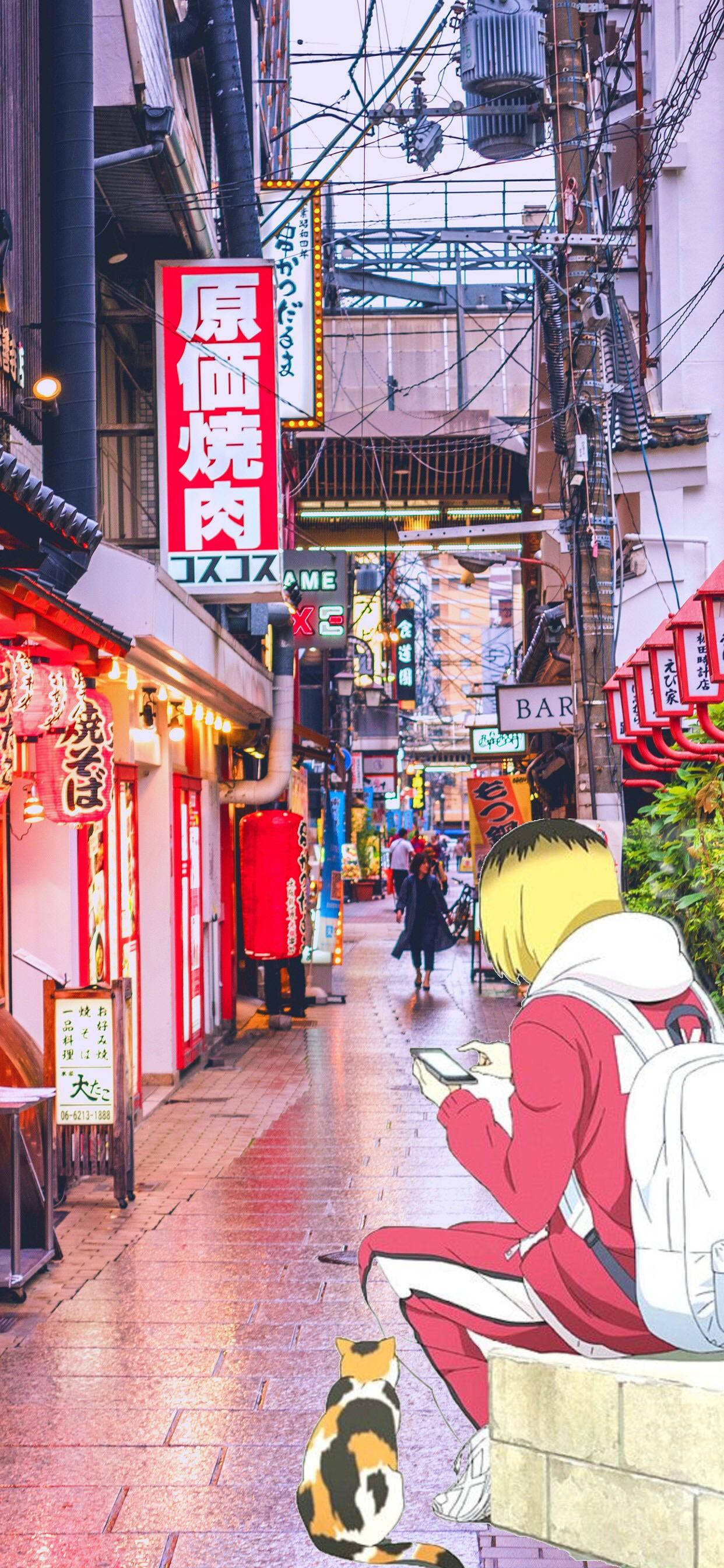 Kenma Kozume explorando un callejón de mercado vibrante Fondos de pantalla
