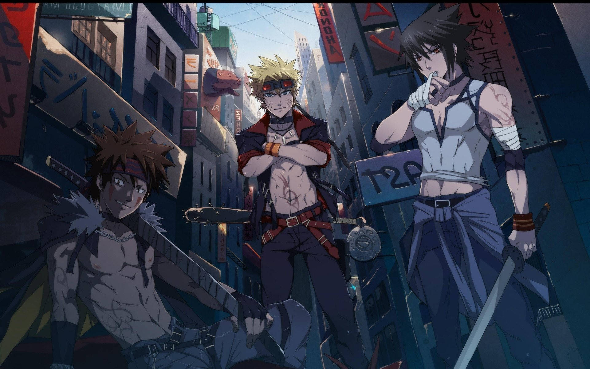 Kiba con Naruto y Sasuke Fondos de pantalla