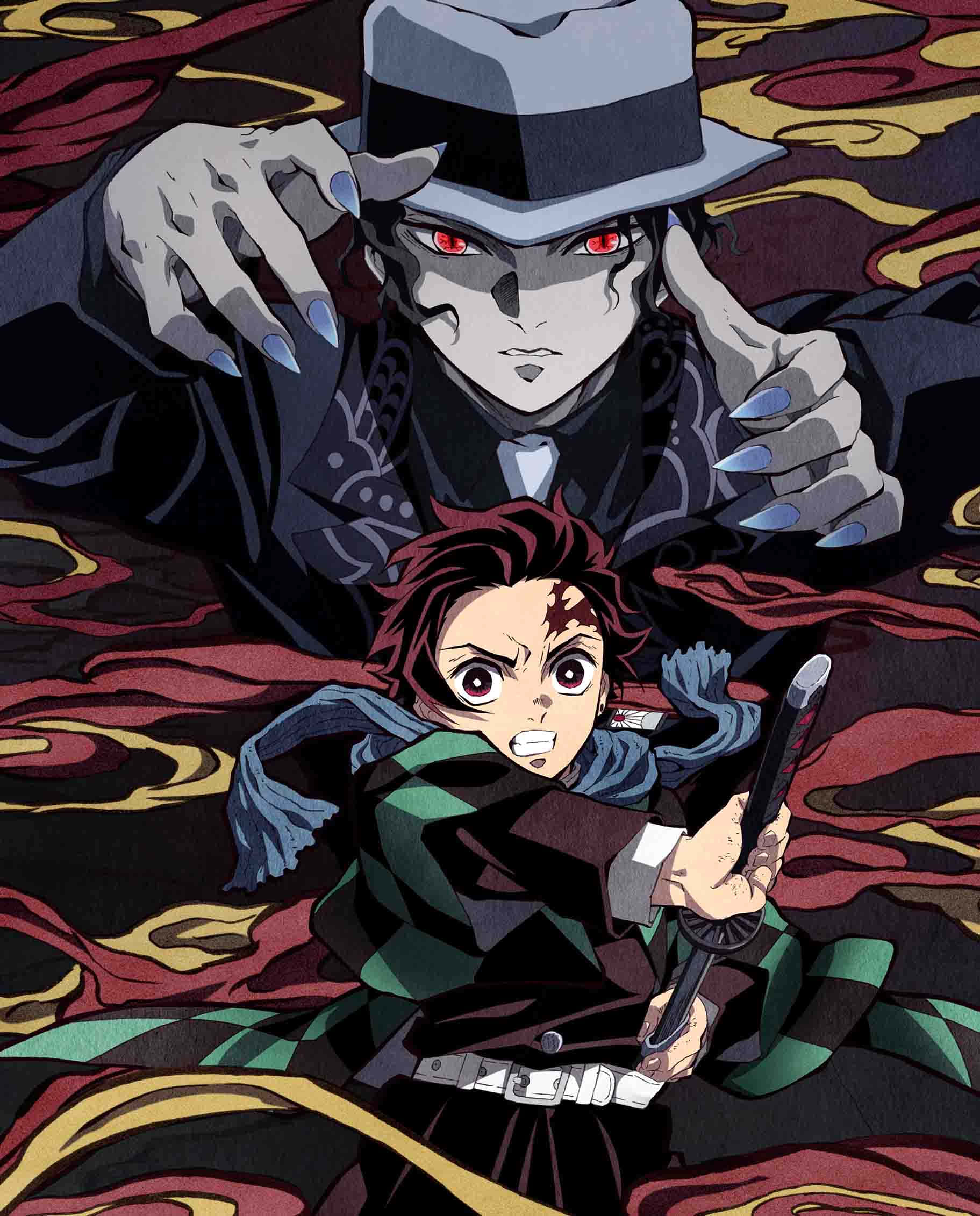 Kibutsuji Muzan y Tanjiro Kamado para Teléfono Fondos de pantalla