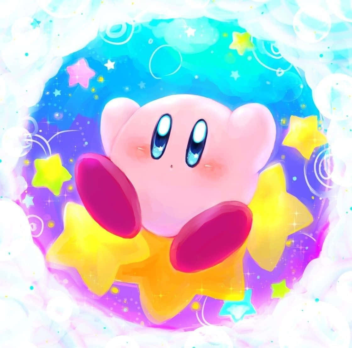 Kirby sonriente disfrutando un día nevado Fondos de pantalla