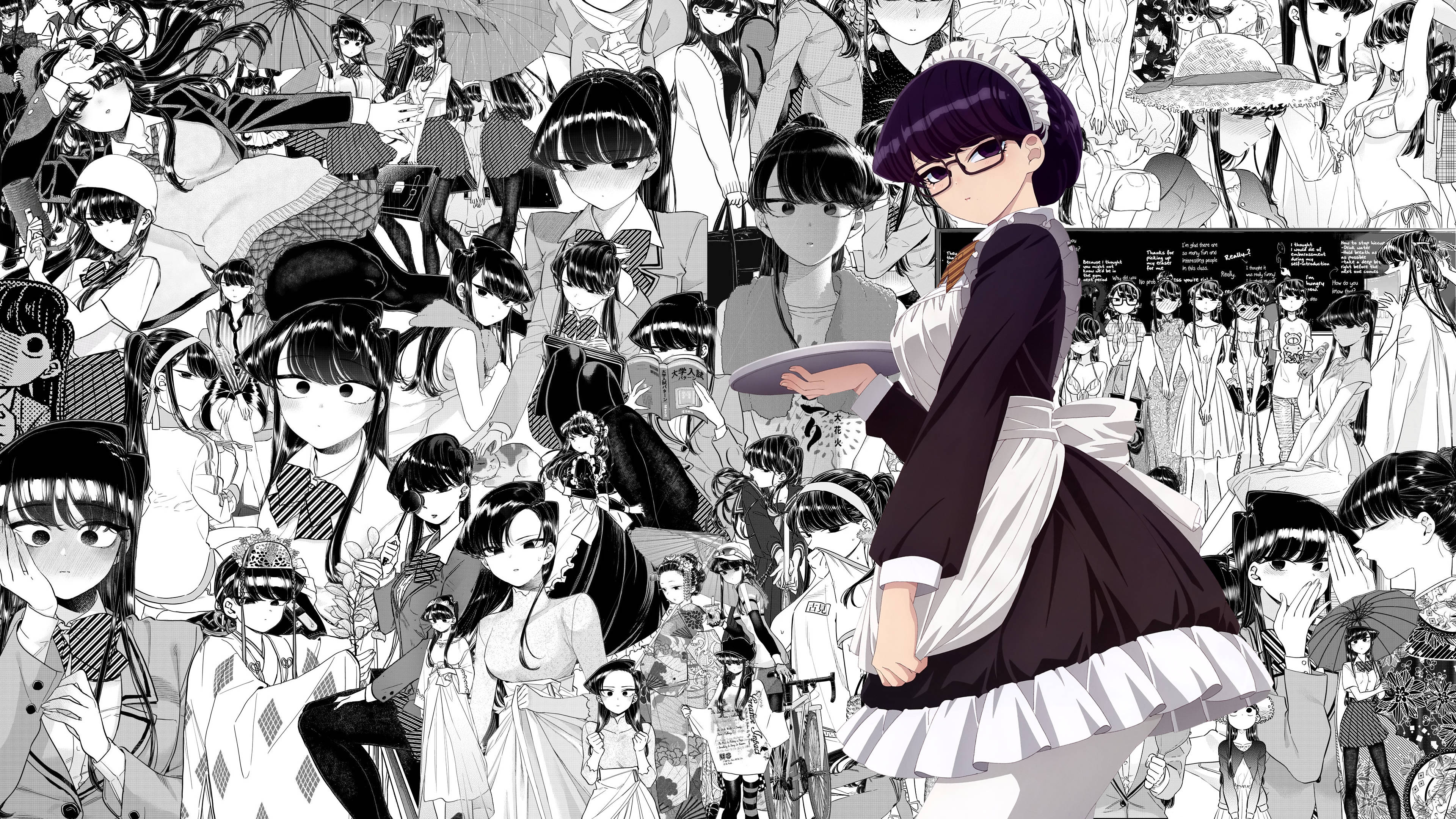 Komi San en Uniforme de Mesera Collage Fondos de pantalla