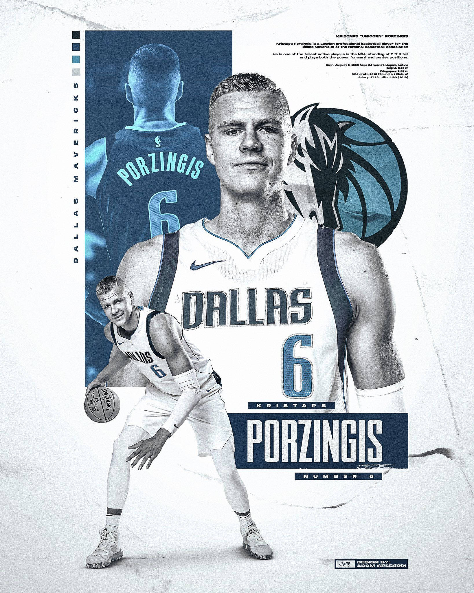 Kristaps Porzingis Dallas Mavericks Póster Fondos de pantalla