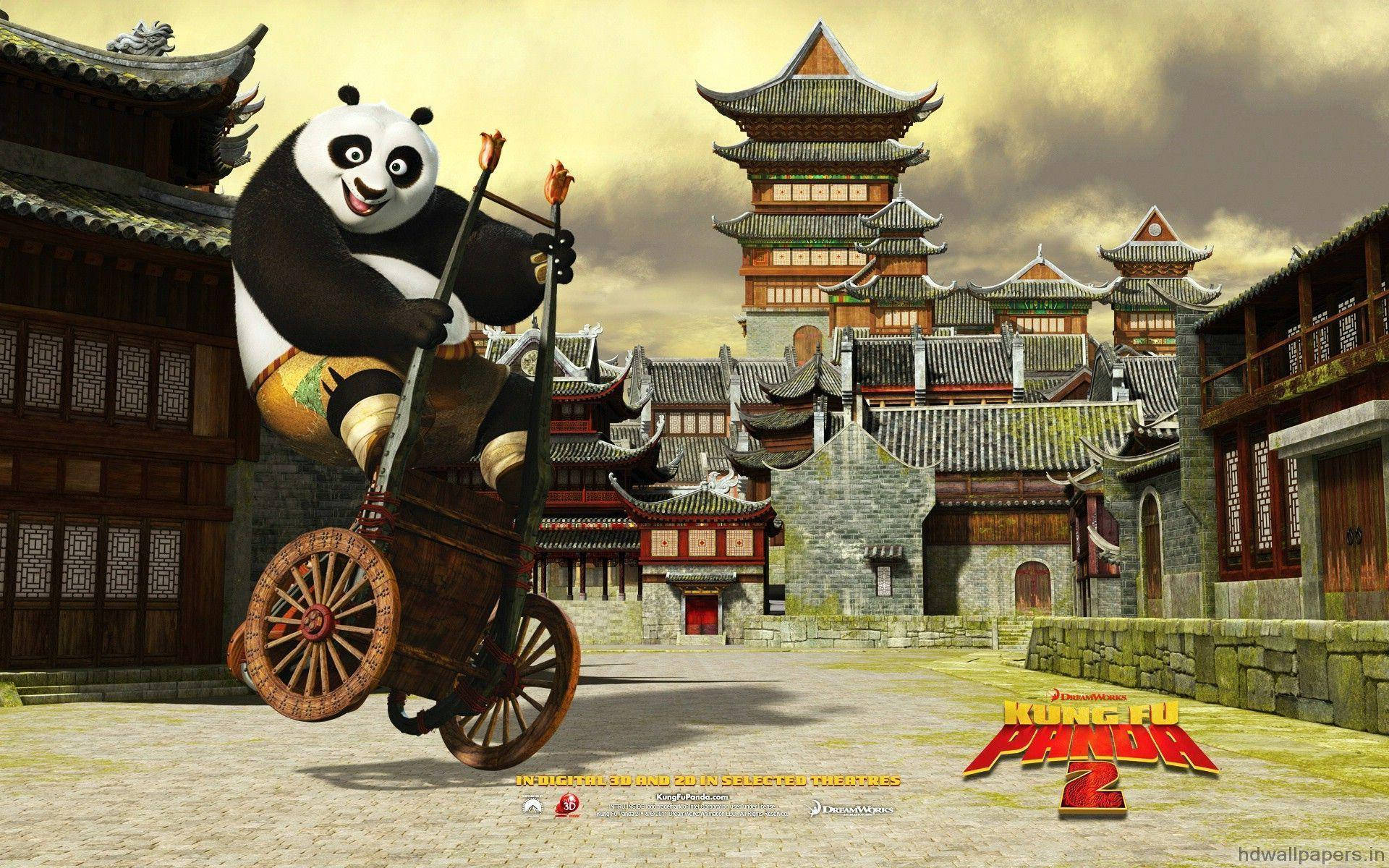 Kung Fu Panda Deslizándose en Carretilla Fondos de pantalla