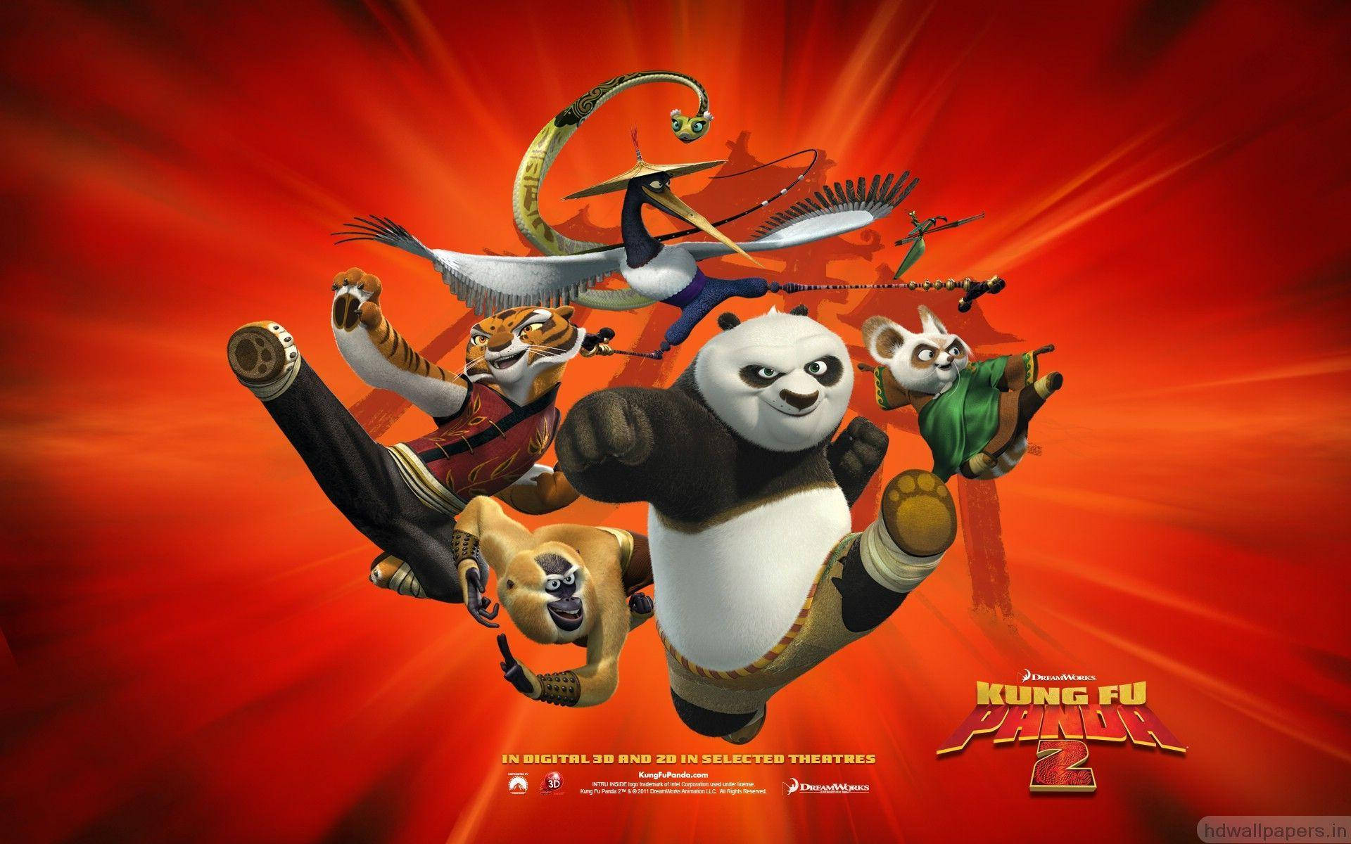 Kung Fu Panda Saltando con los Cinco Furiosos Fondos de pantalla