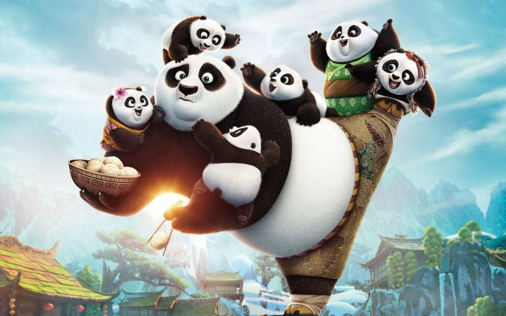 Kung Fu Panda Sosteniendo Muchos Bebés