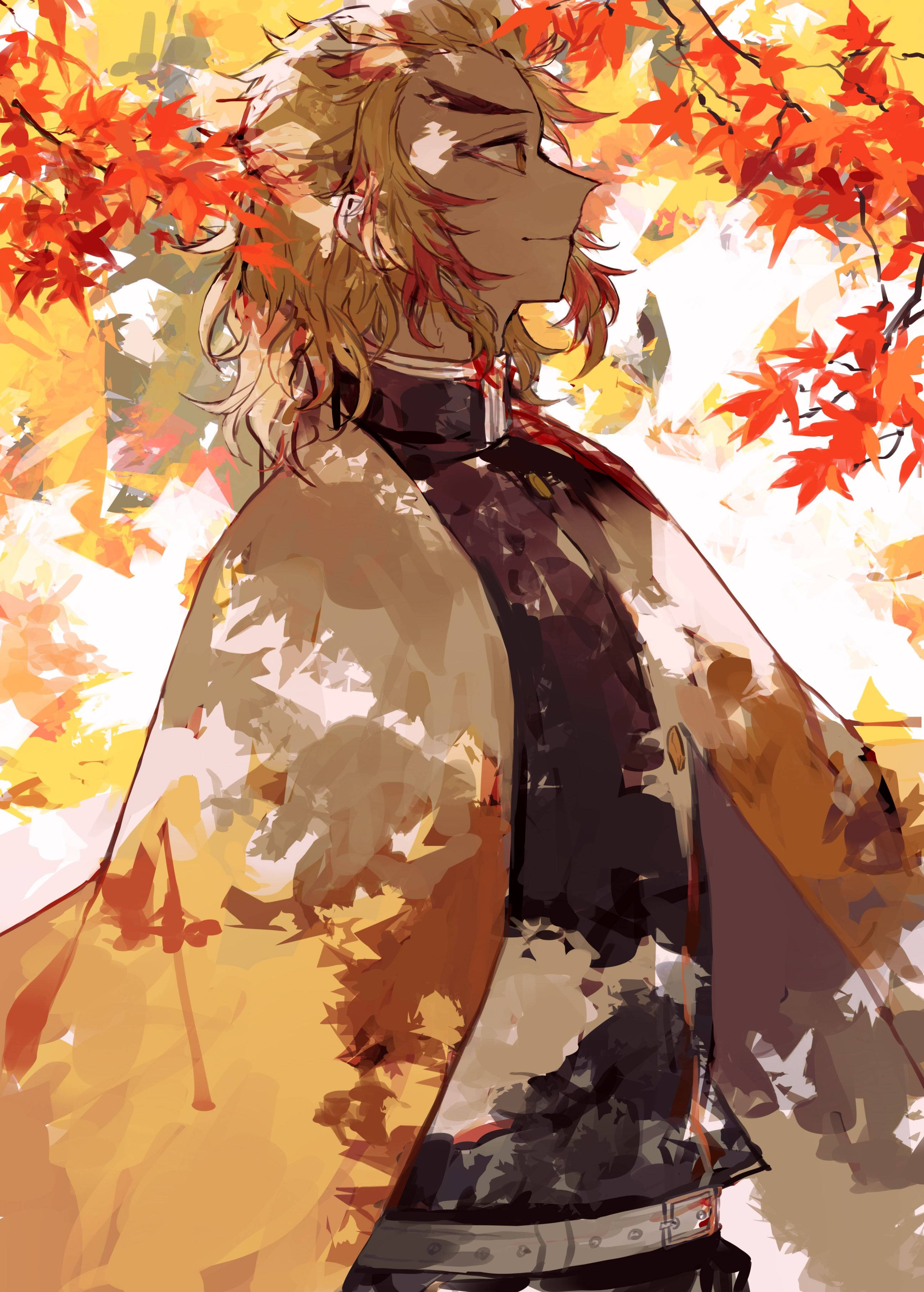 Kyojuro Rengoku abrazando el cambio de estación. Fondos de pantalla