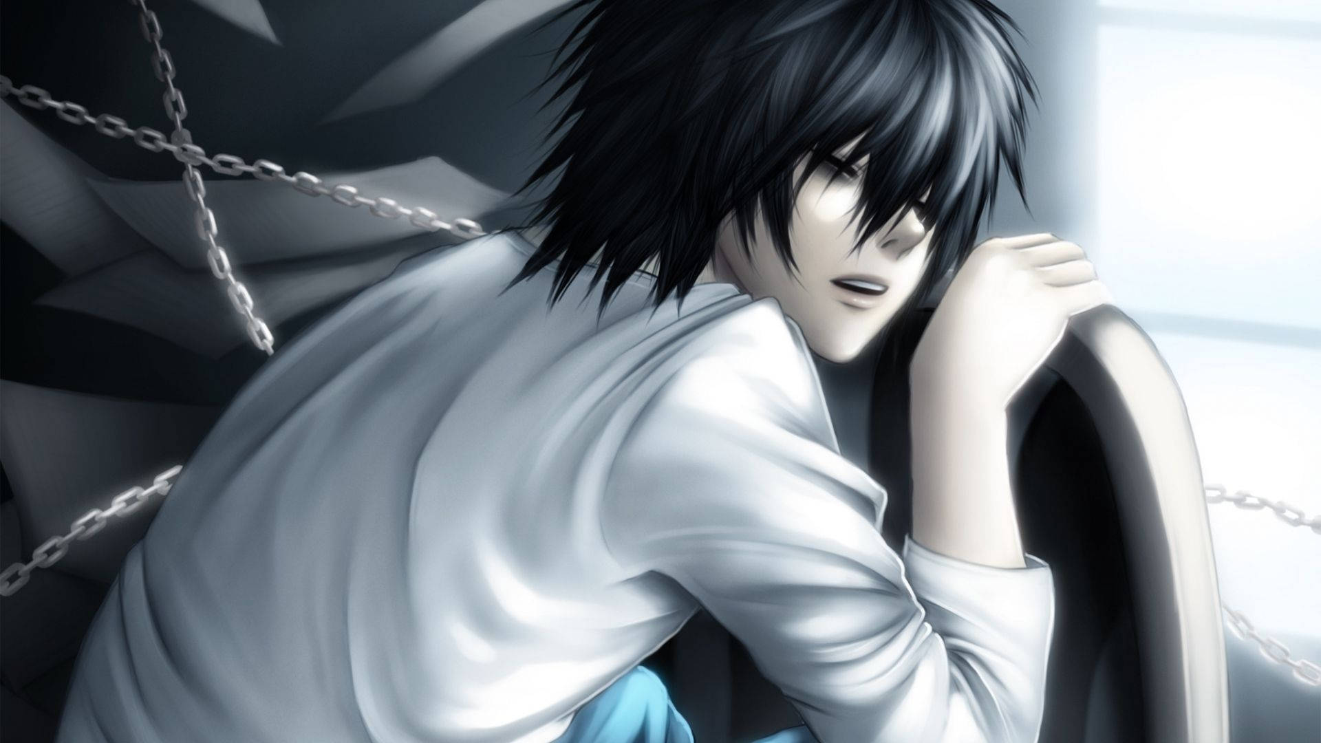 Fondo de pantalla de chico anime L Lawliet de Death Note durmiendo