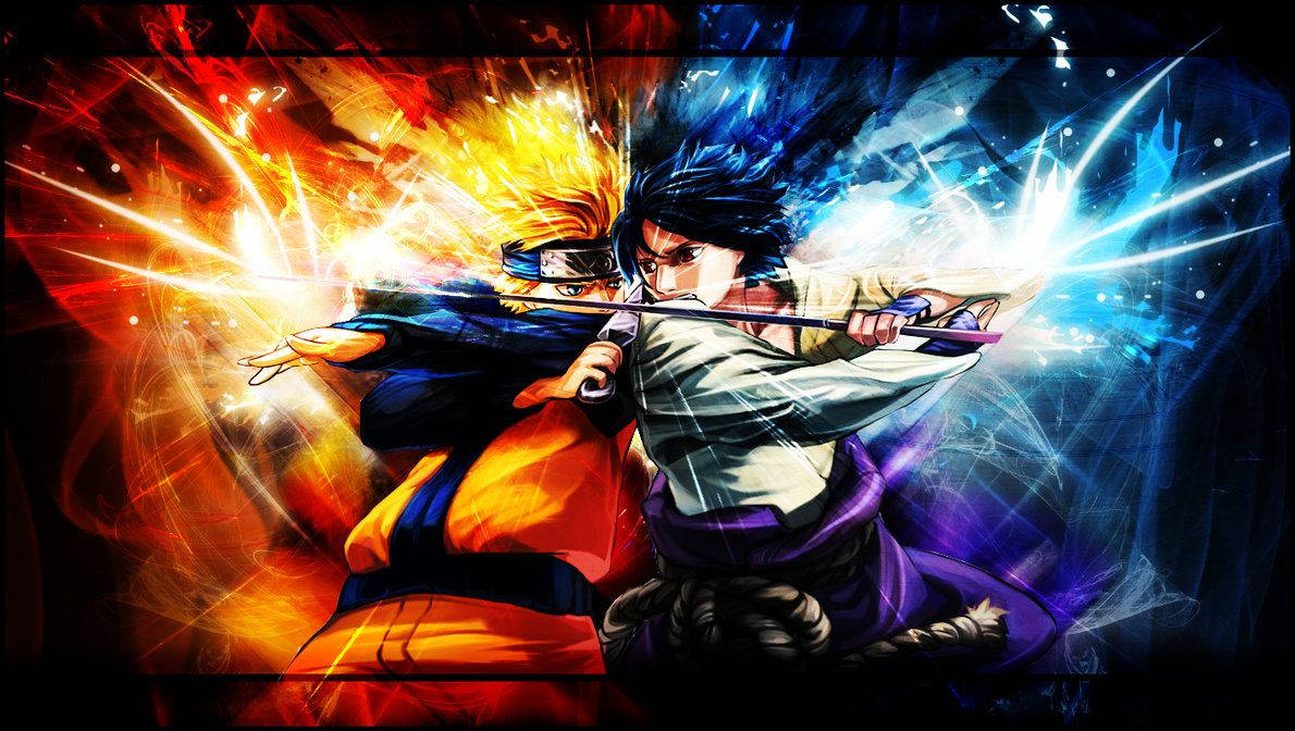 Naruto Uzumaki contra Sasuke Uchiha de la aldea de la hoja listos para pelear.