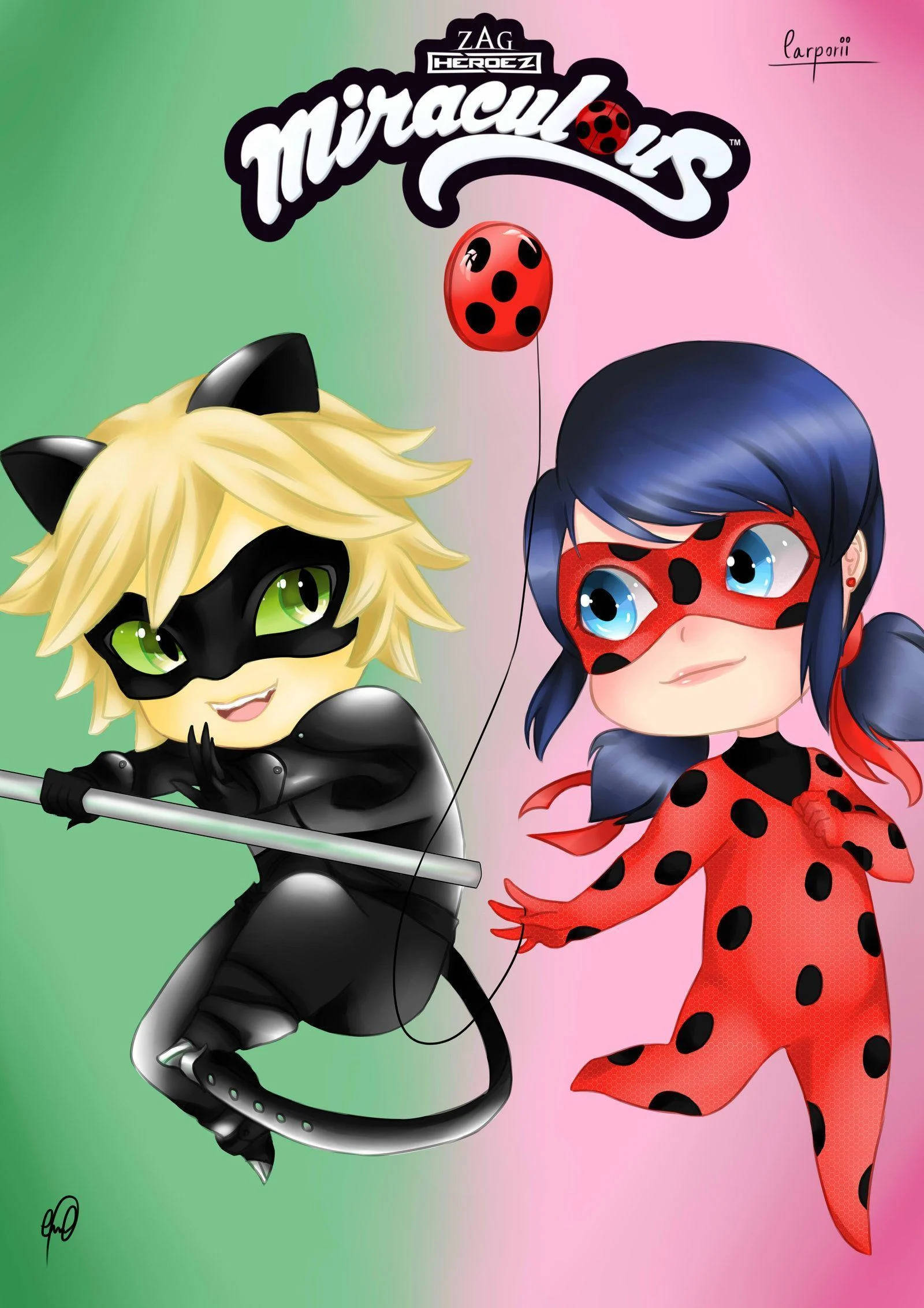 Ladybug y Cat Noir besándose estilo chibi Fondos de pantalla