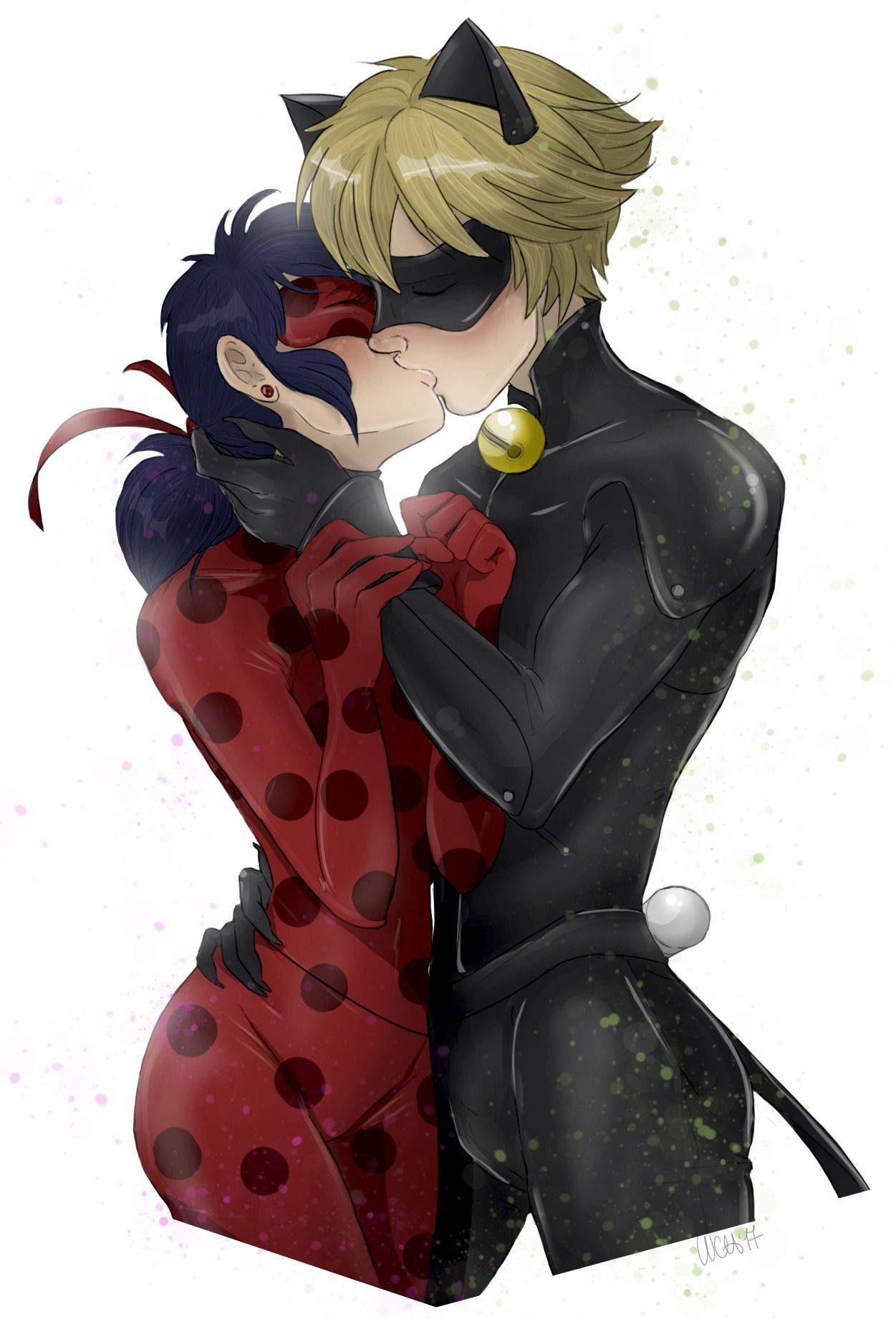 Ladybug y Cat Noir besándose estilo cómic Fondos de pantalla