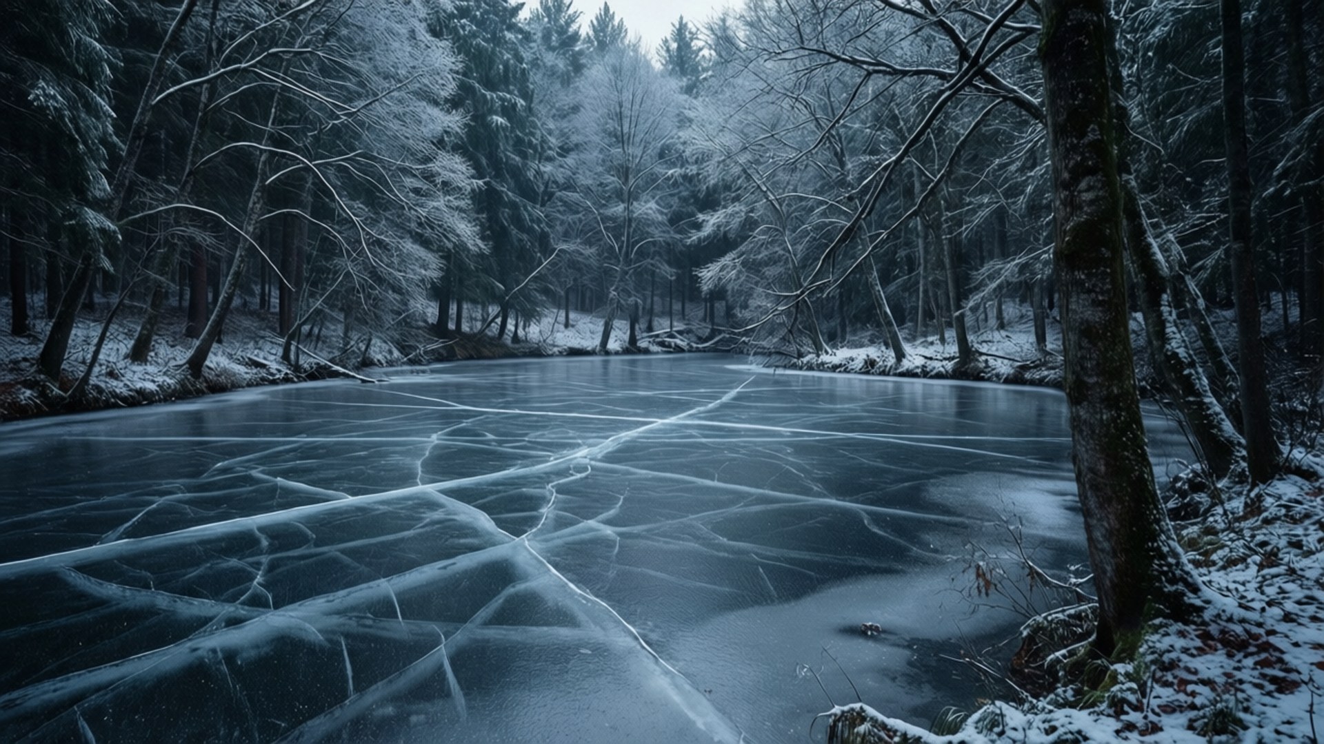 Lago Congelado en Bosque Oscuro Fondos de pantalla