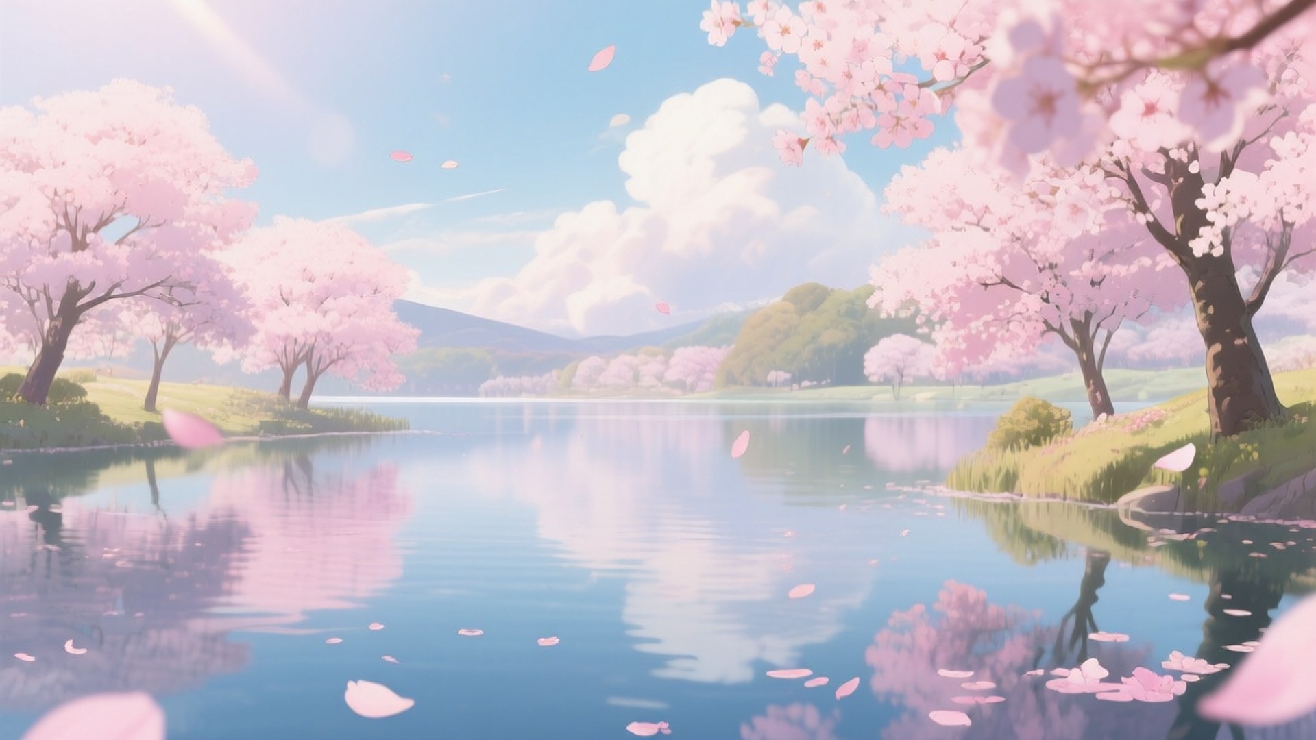 Lago de Cerezos en Flor Fondos de pantalla