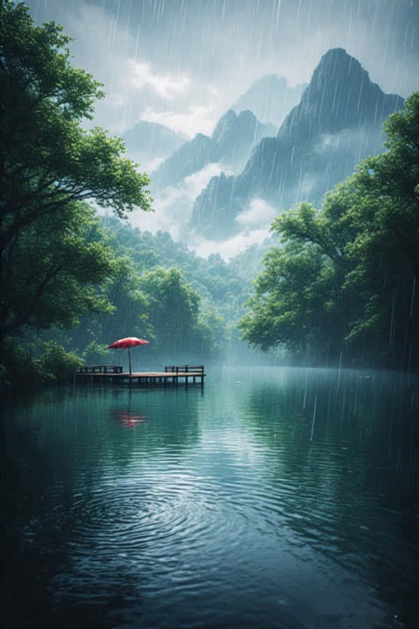 Lago Lluvioso Anime en Bosque Verde Naturaleza Pacífica 4K Fondos de pantalla