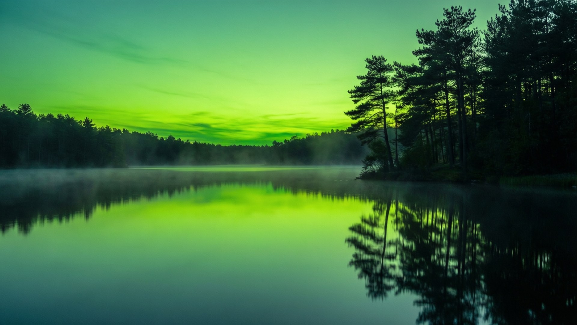 Lago Verde al Atardecer Fondos de pantalla